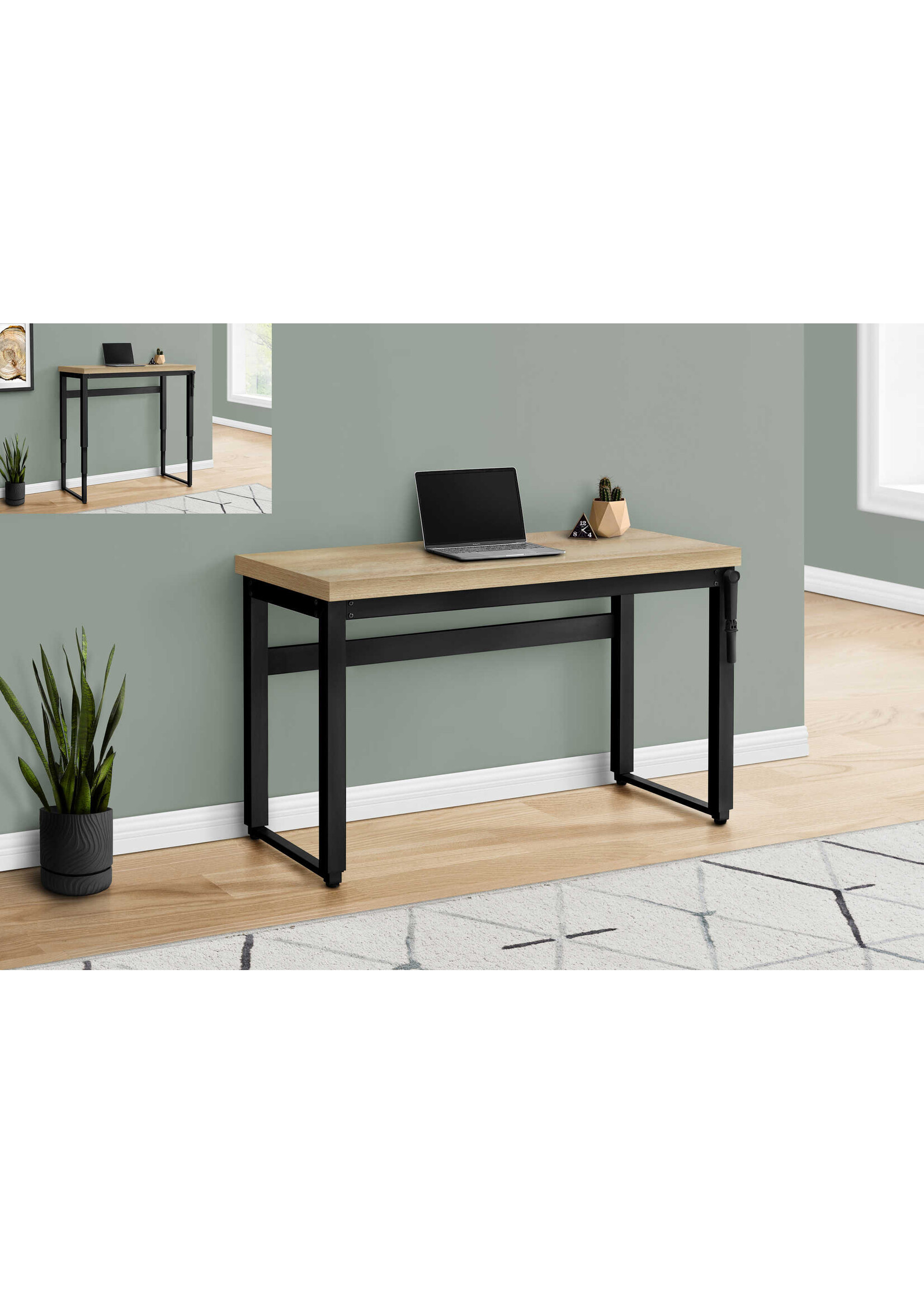 COMPUTER DESK - 48"L / NATURAL / ADJ.HEIGHT/ BLACK METAL