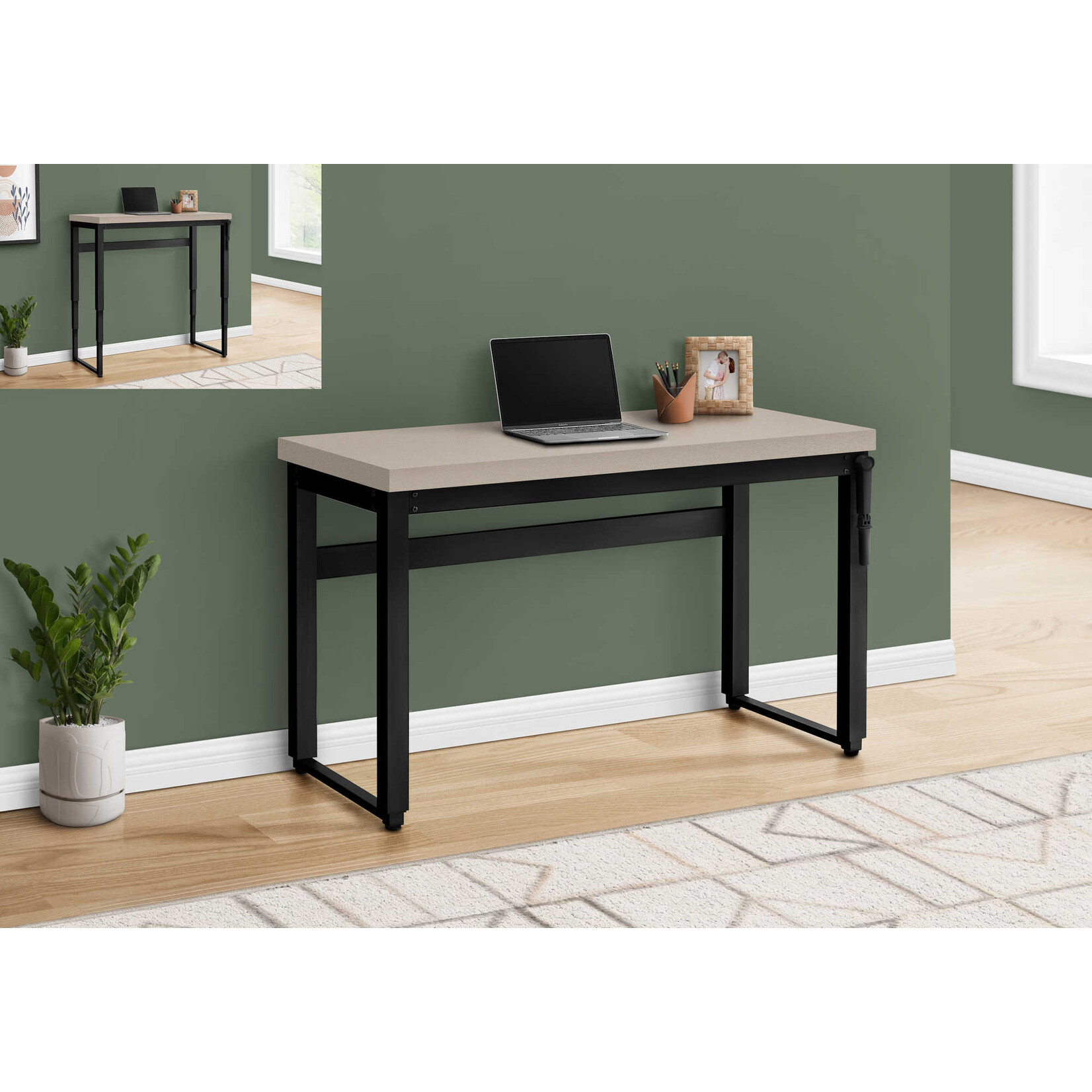 COMPUTER DESK - 48"L / MODERN TAUPE / ADJ.HEIGHT/ BLACK