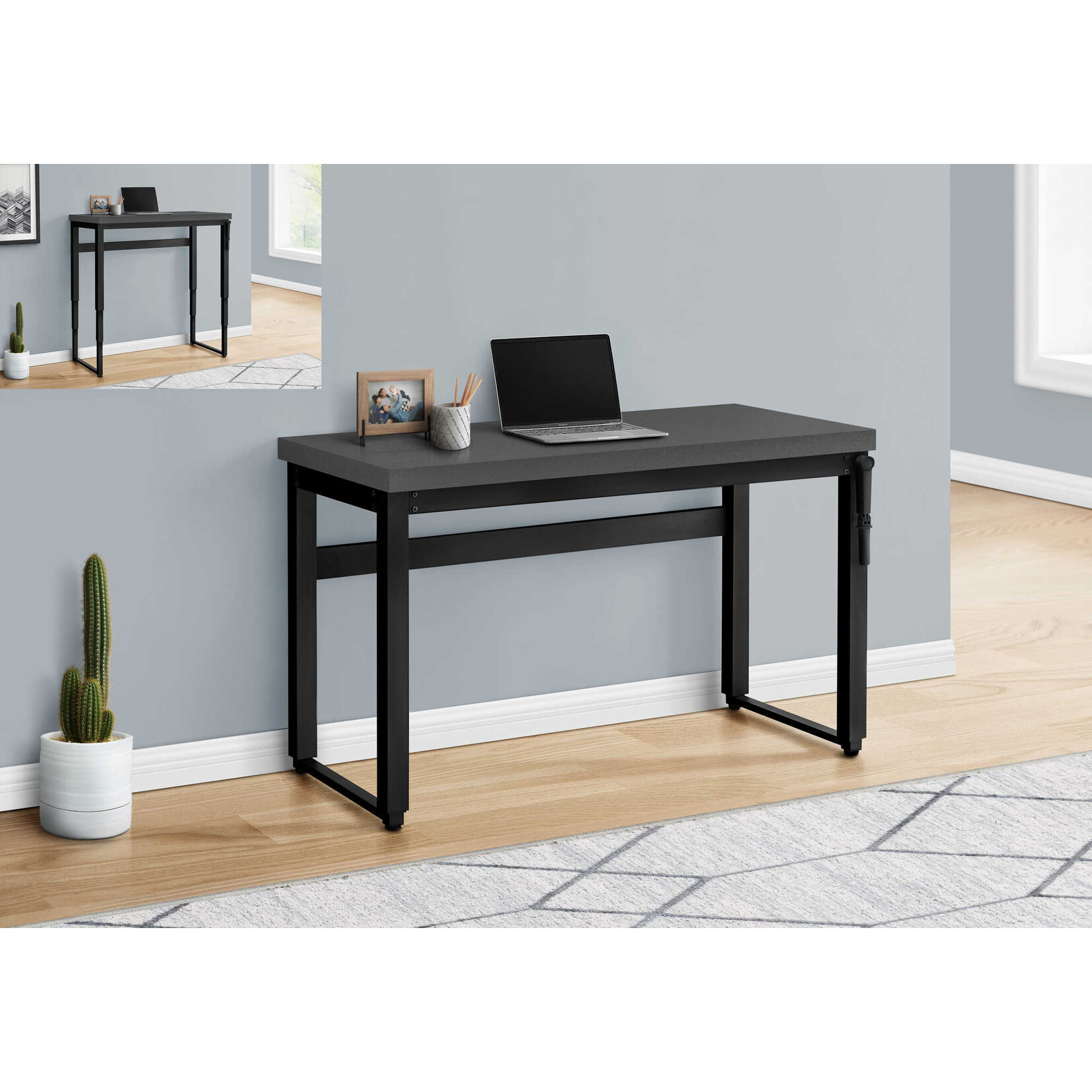 COMPUTER DESK - 48"L / MODERN GREY / ADJ.HEIGHT/ BLACK