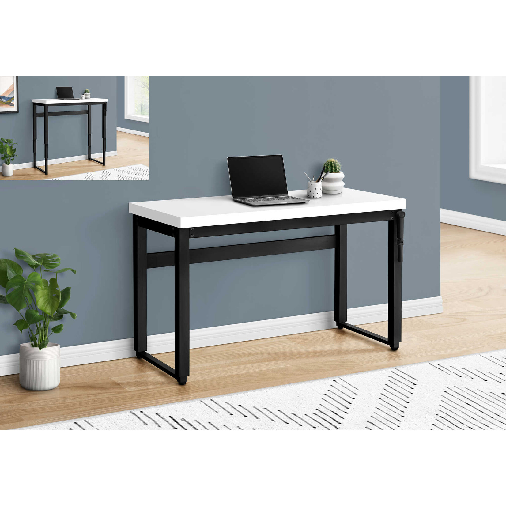 COMPUTER DESK - 48"L / WHITE / ADJ.HEIGHT/ BLACK METAL