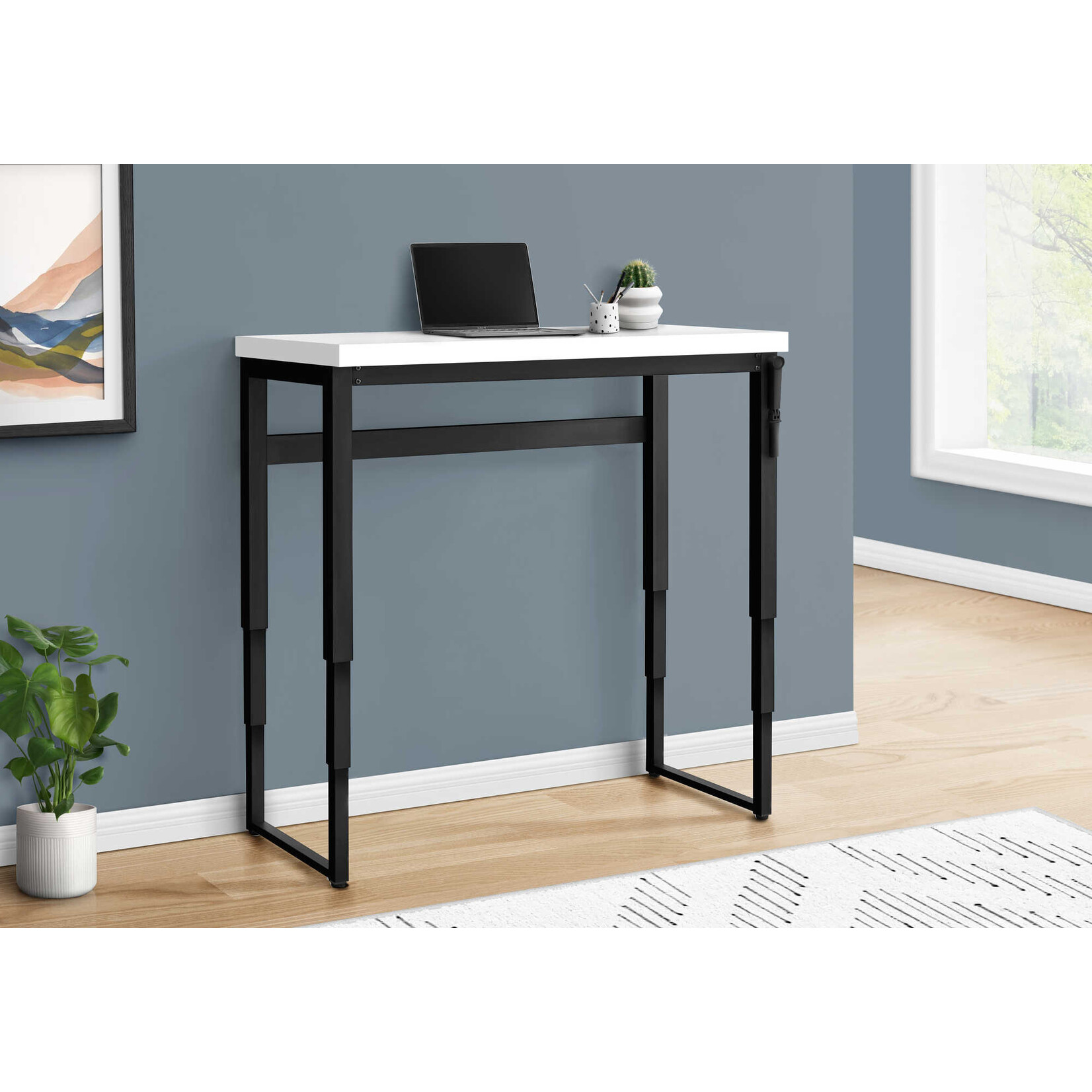 COMPUTER DESK - 48"L / WHITE / ADJ.HEIGHT/ BLACK METAL