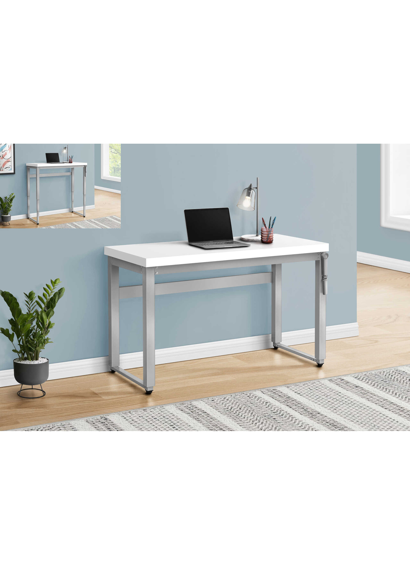 BUREAU - 48"L / HAUTEUR ADJUSTABLE BLANC / METAL ARGENT