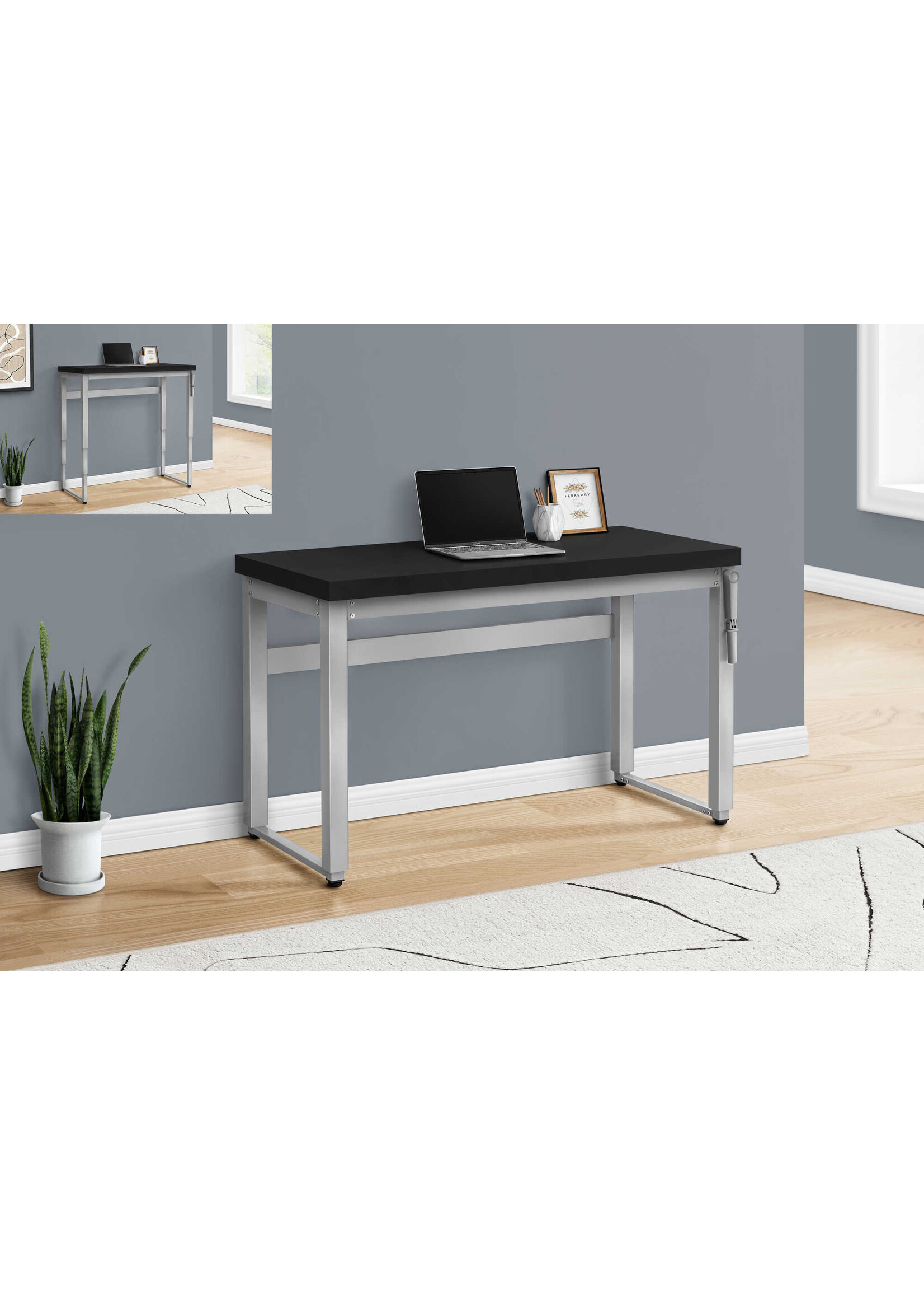 COMPUTER DESK - 48"L / BLACK / ADJ.HEIGHT/ SILVER METAL