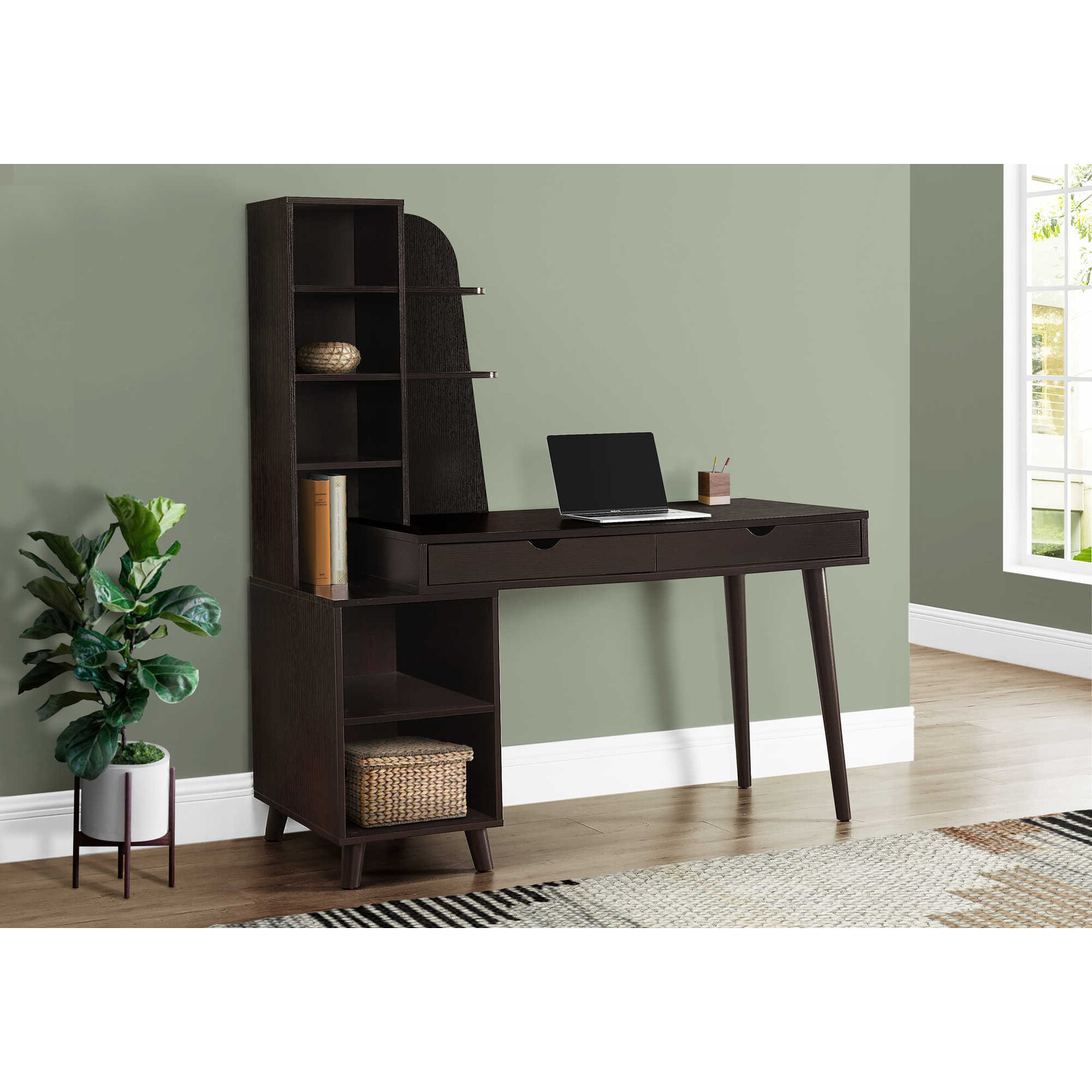 COMPUTER DESK - 55"L / ESPRESSO WITH BOOKCASE