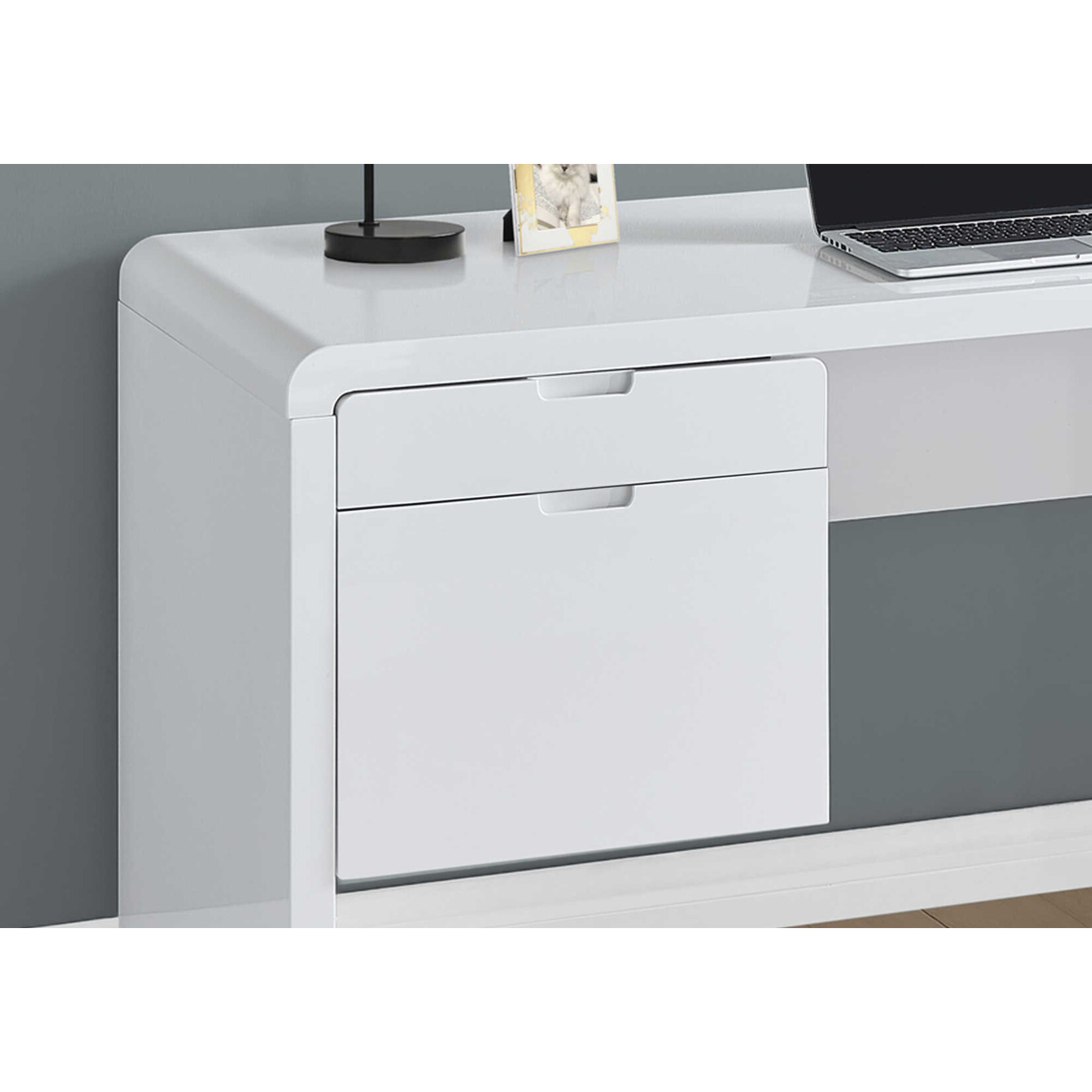 BUREAU - 60"L / BLANC LUSTRE / TIROIR COTE DROIT / GAUCHE