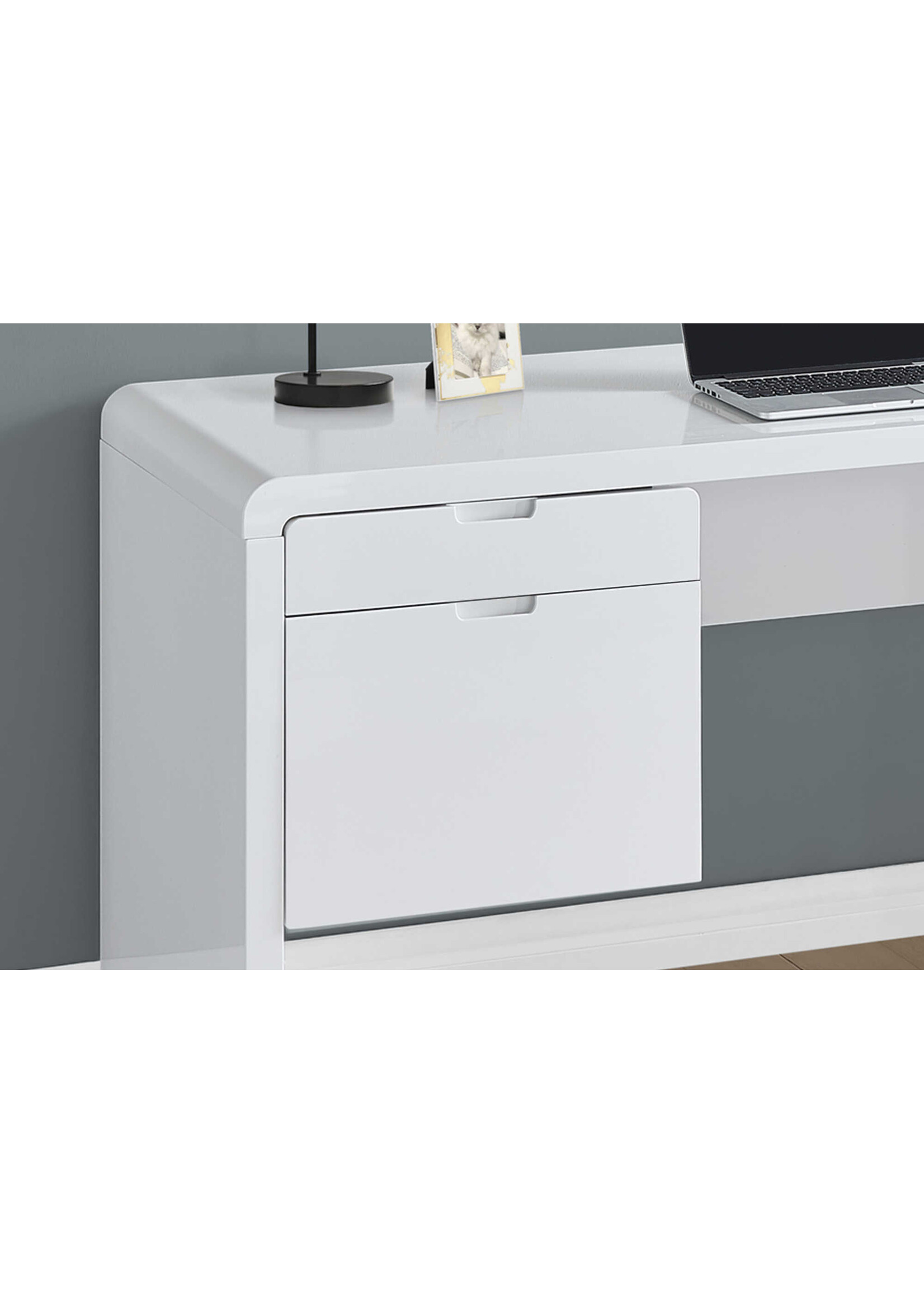 COMPUTER DESK - 60"L / HIGH GLOSSY WHITE L/R FACE DRAWER