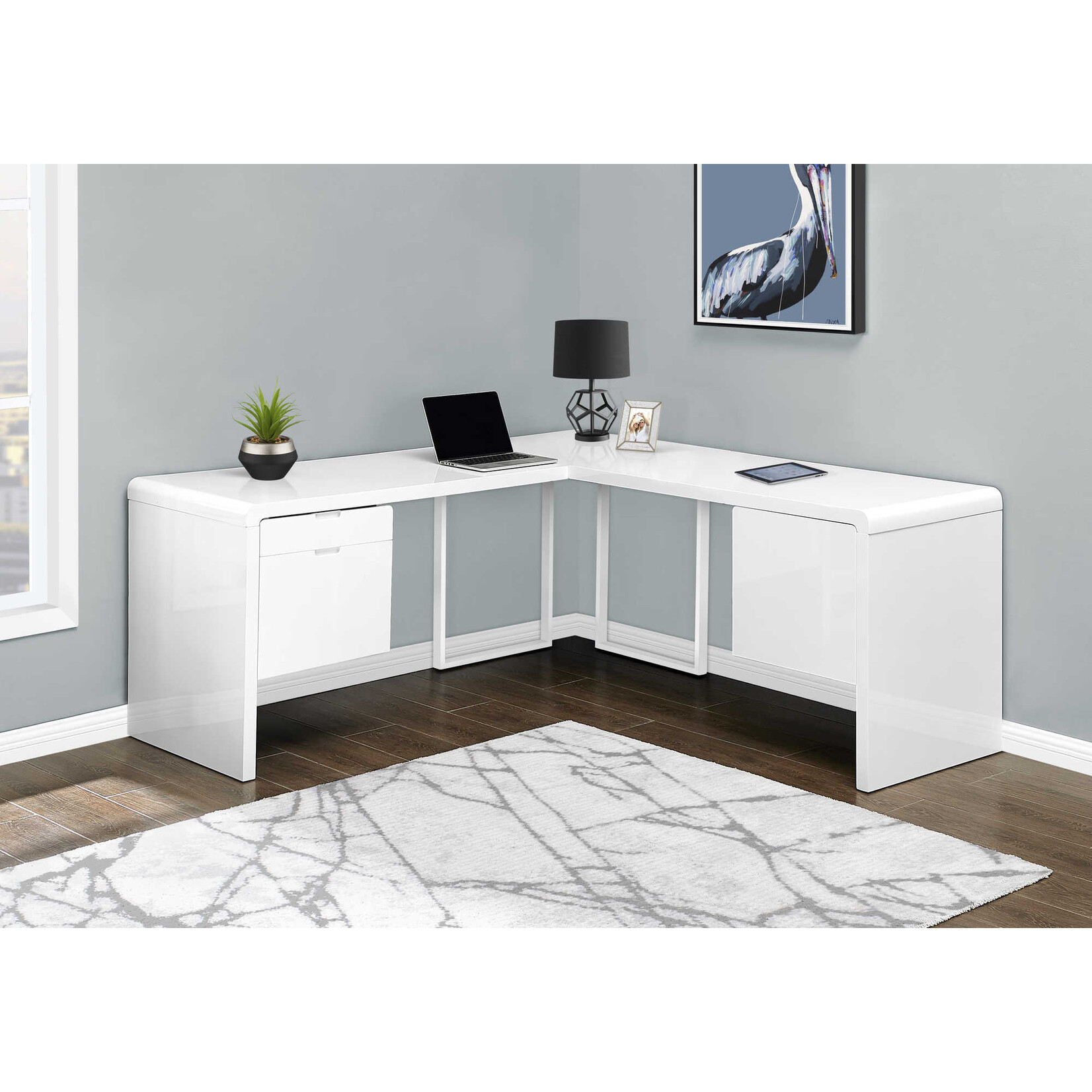 BUREAU - 72"L / BLANC LUSTRE / TIROIR COTE DROIT / GAUCHE