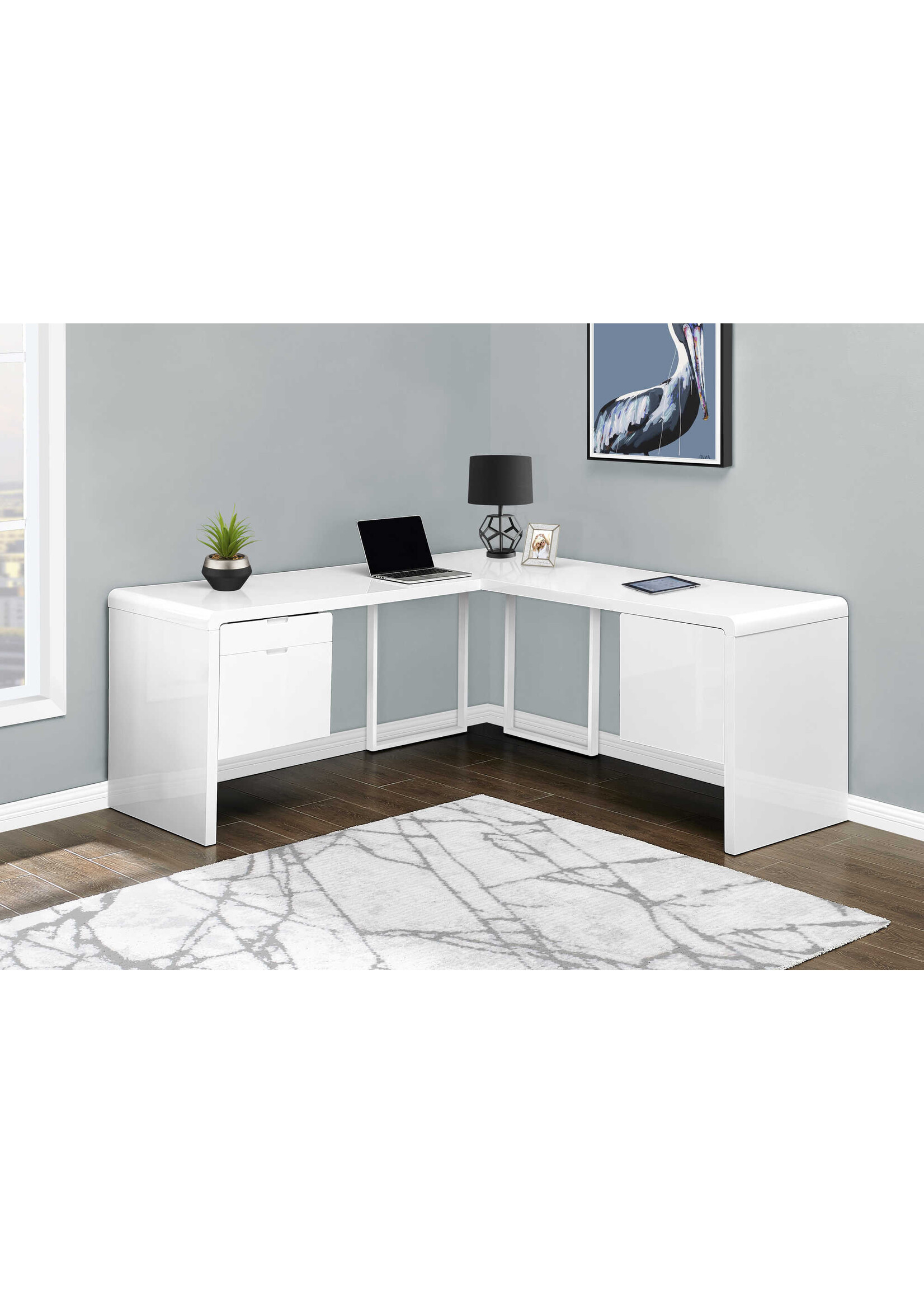 COMPUTER DESK - 72"L / HIGH GLOSSY WHITE LEFT/ RIGHT FACE