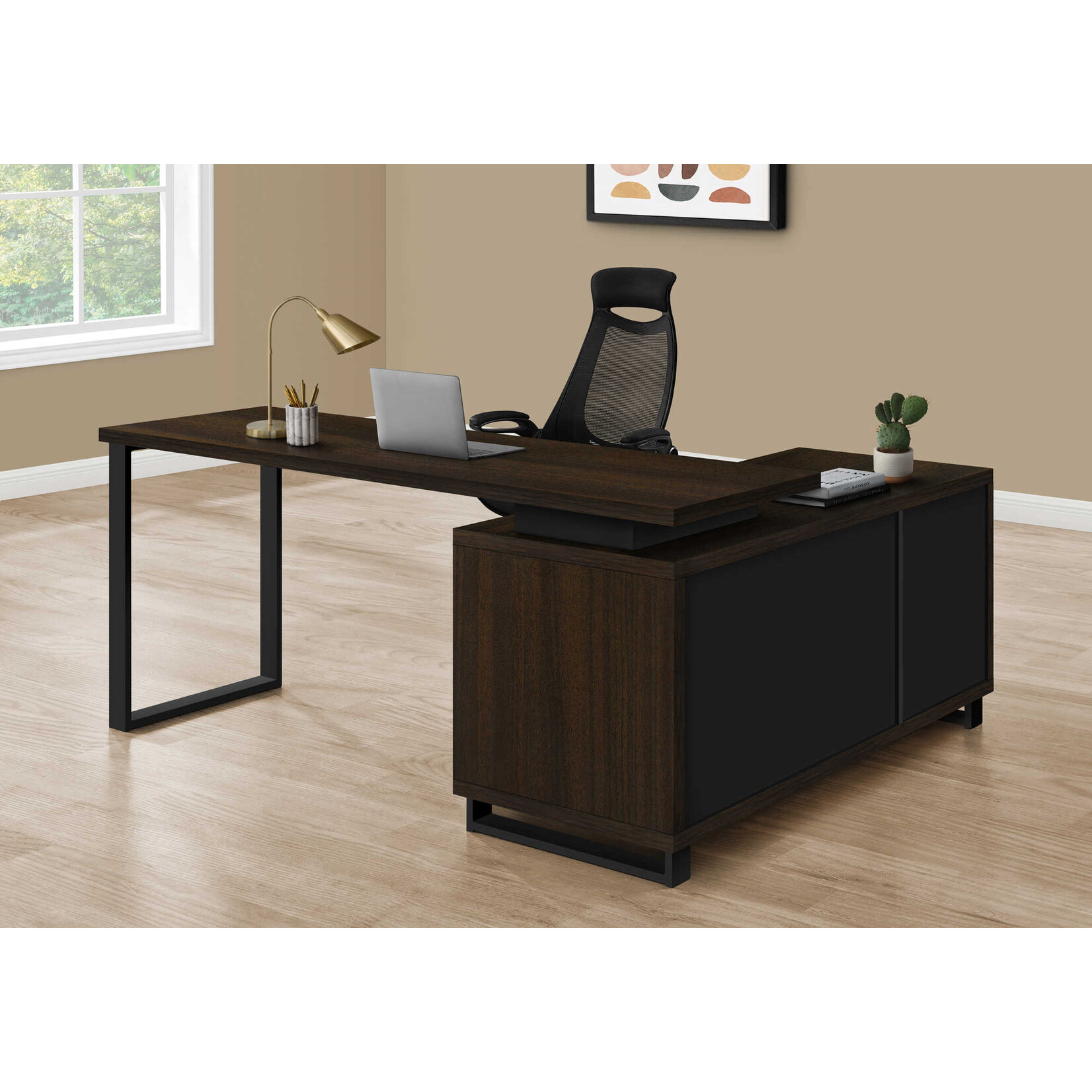 COMPUTER DESK - 72"L ESPRESSO / BLACK EXECUTIVE CORNER