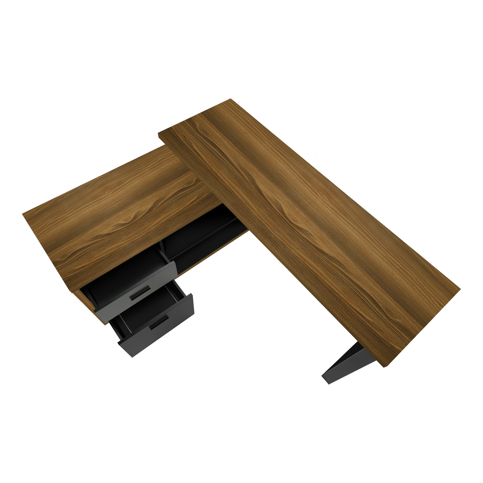COMPUTER DESK - 72"L WALNUT / BLACK EXECUTIVE CORNER