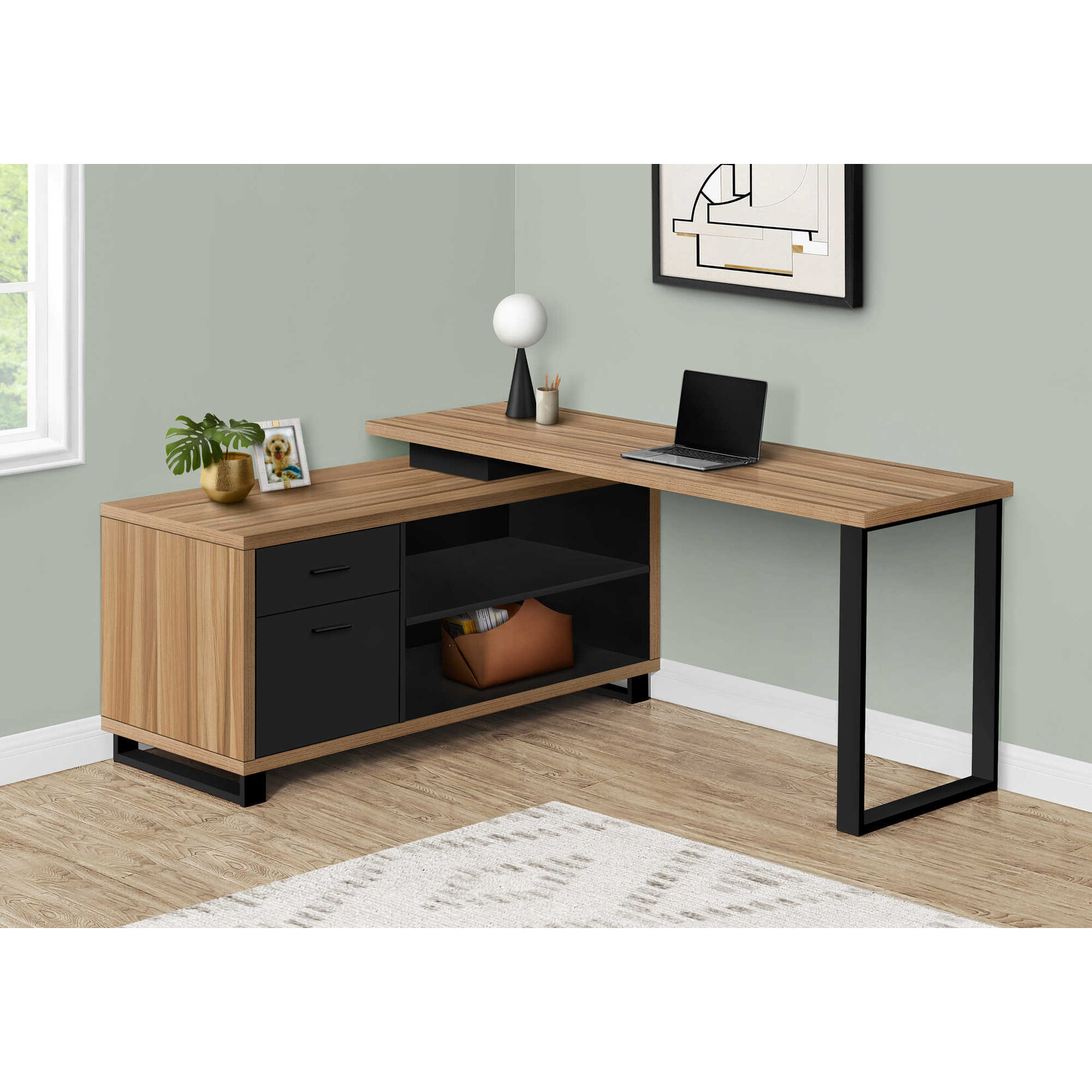 COMPUTER DESK - 72"L RECLAIMED / BLACK EXECUTIVE CORNER