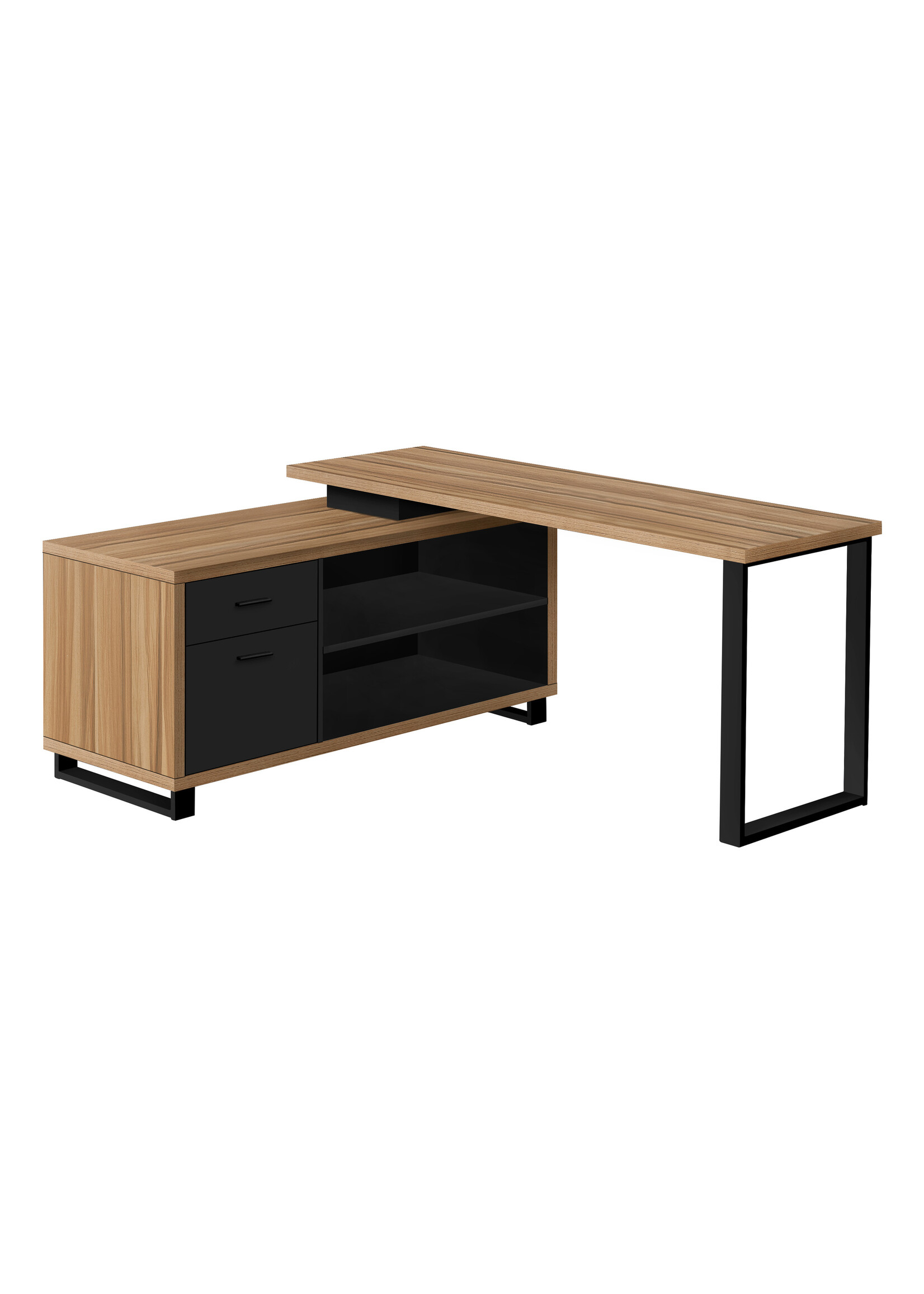 BUREAU - 72"L / EN COIN EXECUTIF FAUX BOIS PALE / NOIR