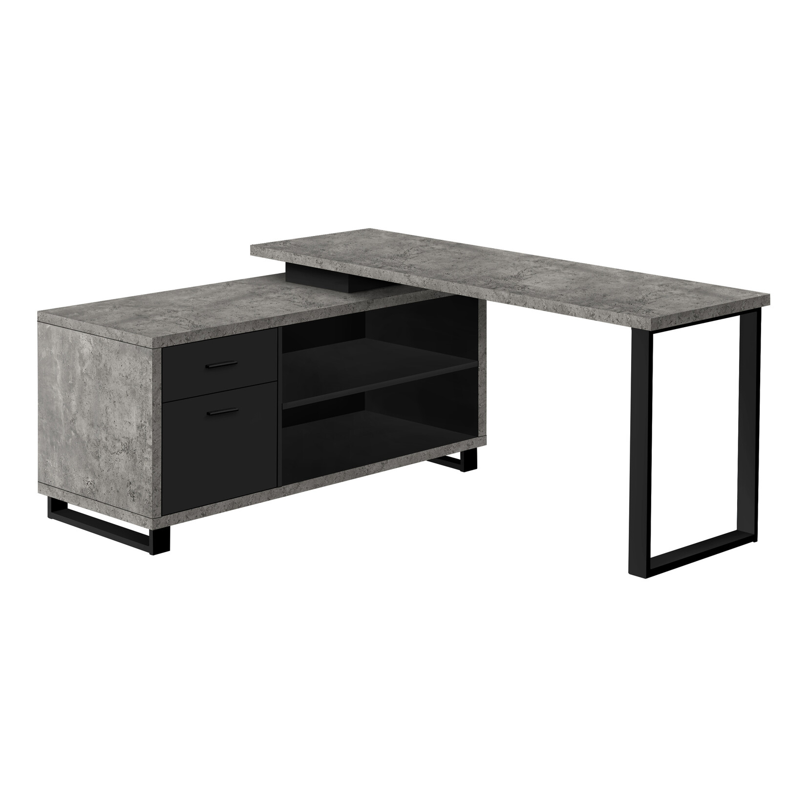 BUREAU - 72"L / EN COIN EXECUTIF SIMILI-CIMENT GRIS/ NOIR