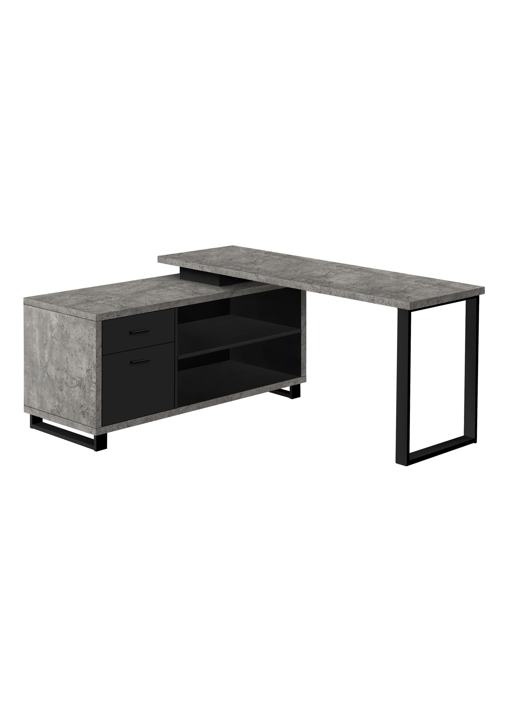 BUREAU - 72"L / EN COIN EXECUTIF SIMILI-CIMENT GRIS/ NOIR