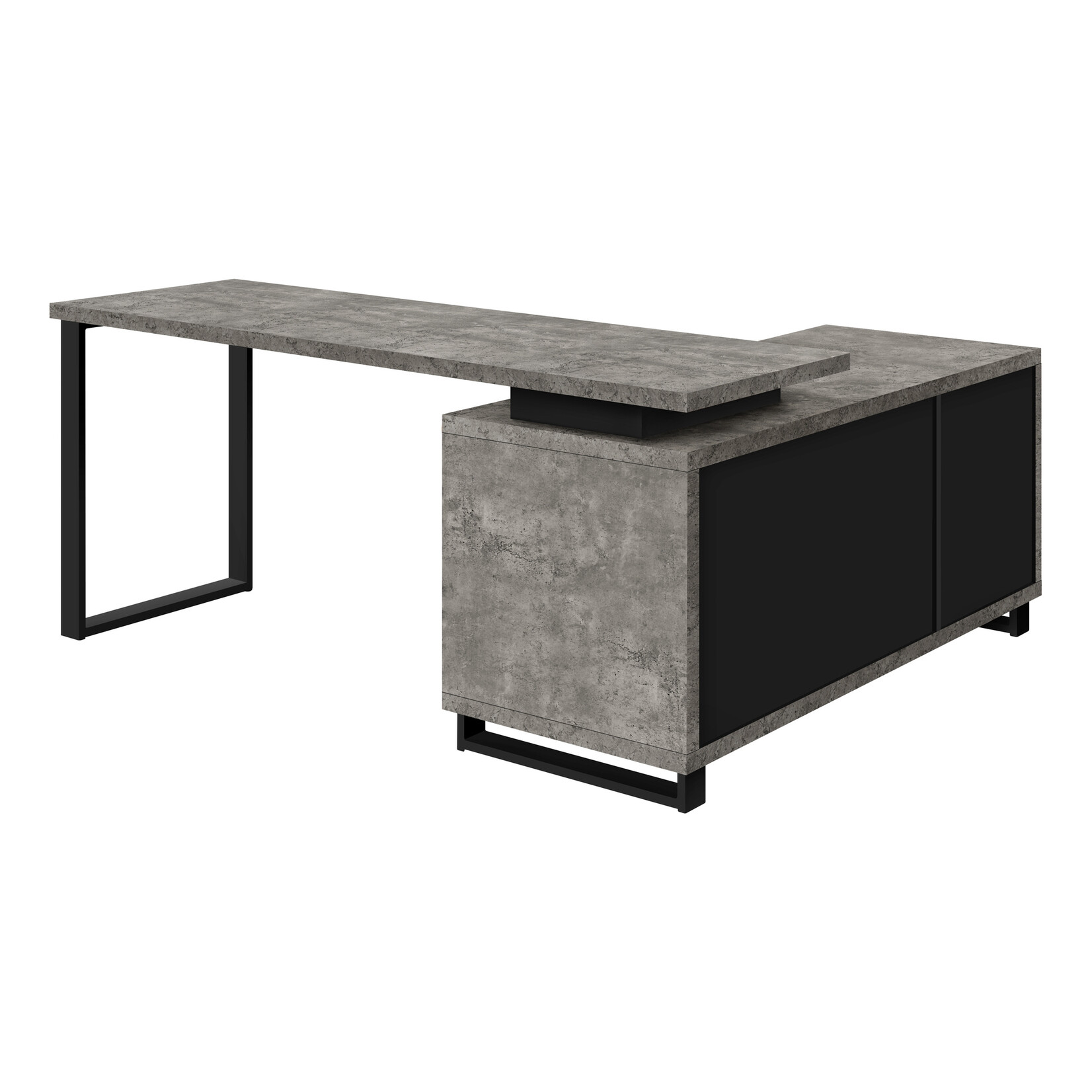BUREAU - 72"L / EN COIN EXECUTIF SIMILI-CIMENT GRIS/ NOIR