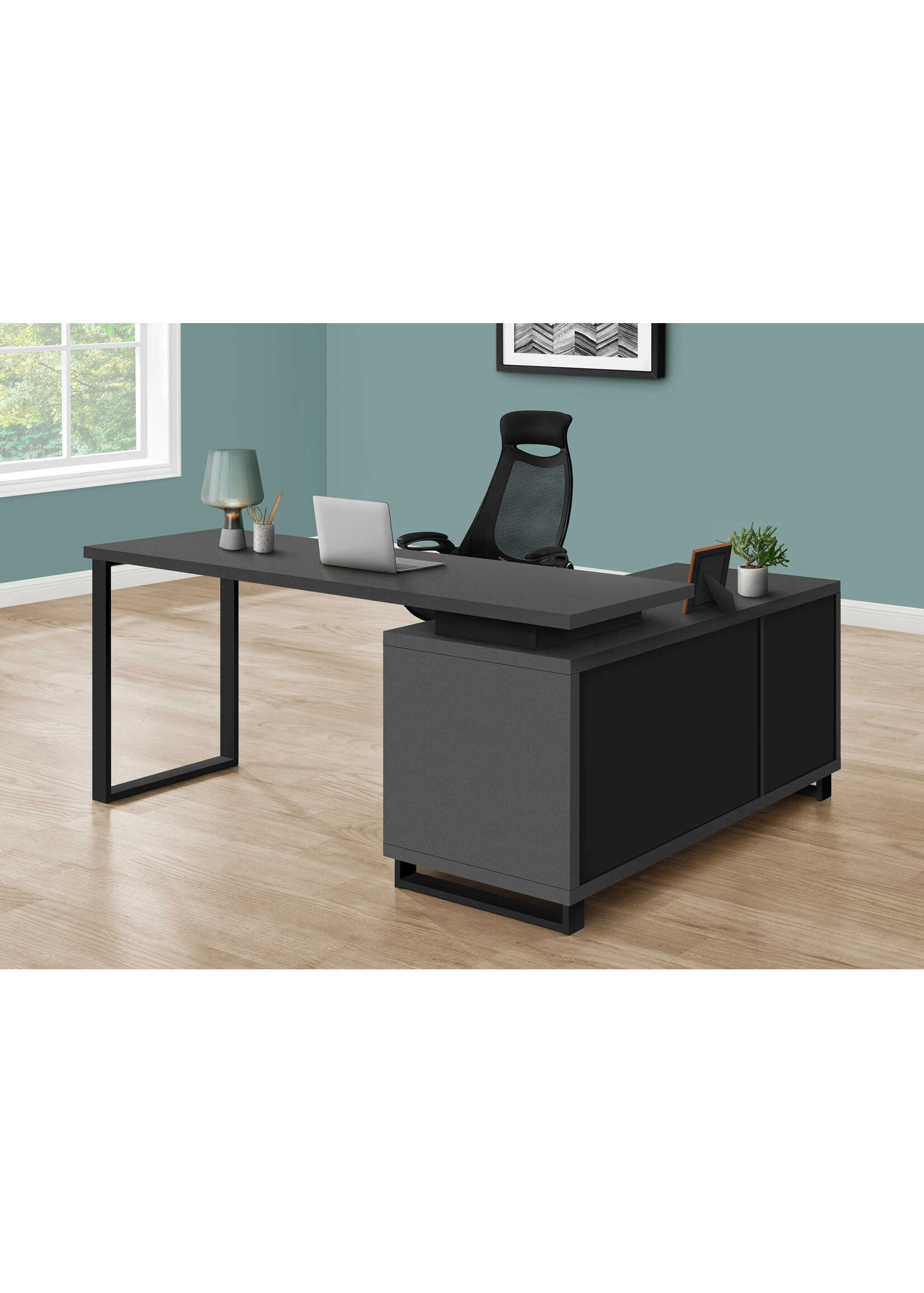 COMPUTER DESK - 72"L MODERN GREY / BLACK EXECUTIVE CORNER