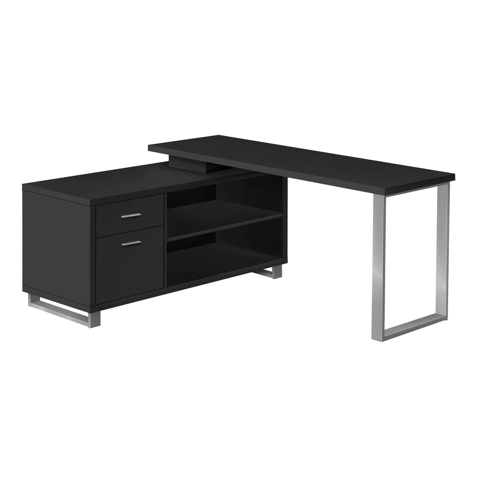 BUREAU - 72"L / EN COIN EXECUTIF NOIR / ARGENT