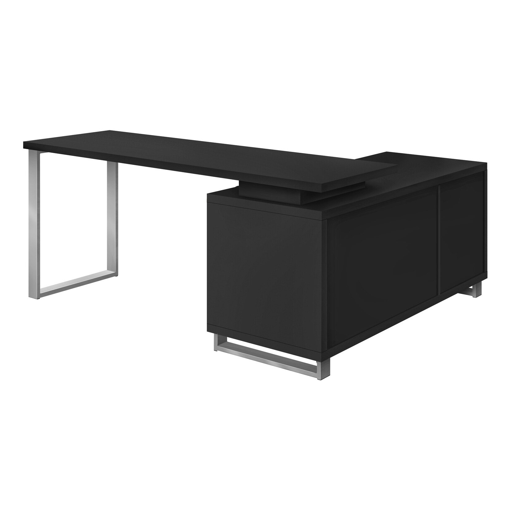 BUREAU - 72"L / EN COIN EXECUTIF NOIR / ARGENT