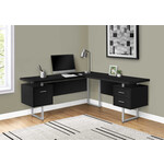 COMPUTER DESK - 70"L / BLACK / SILVER METAL / L/R FACE