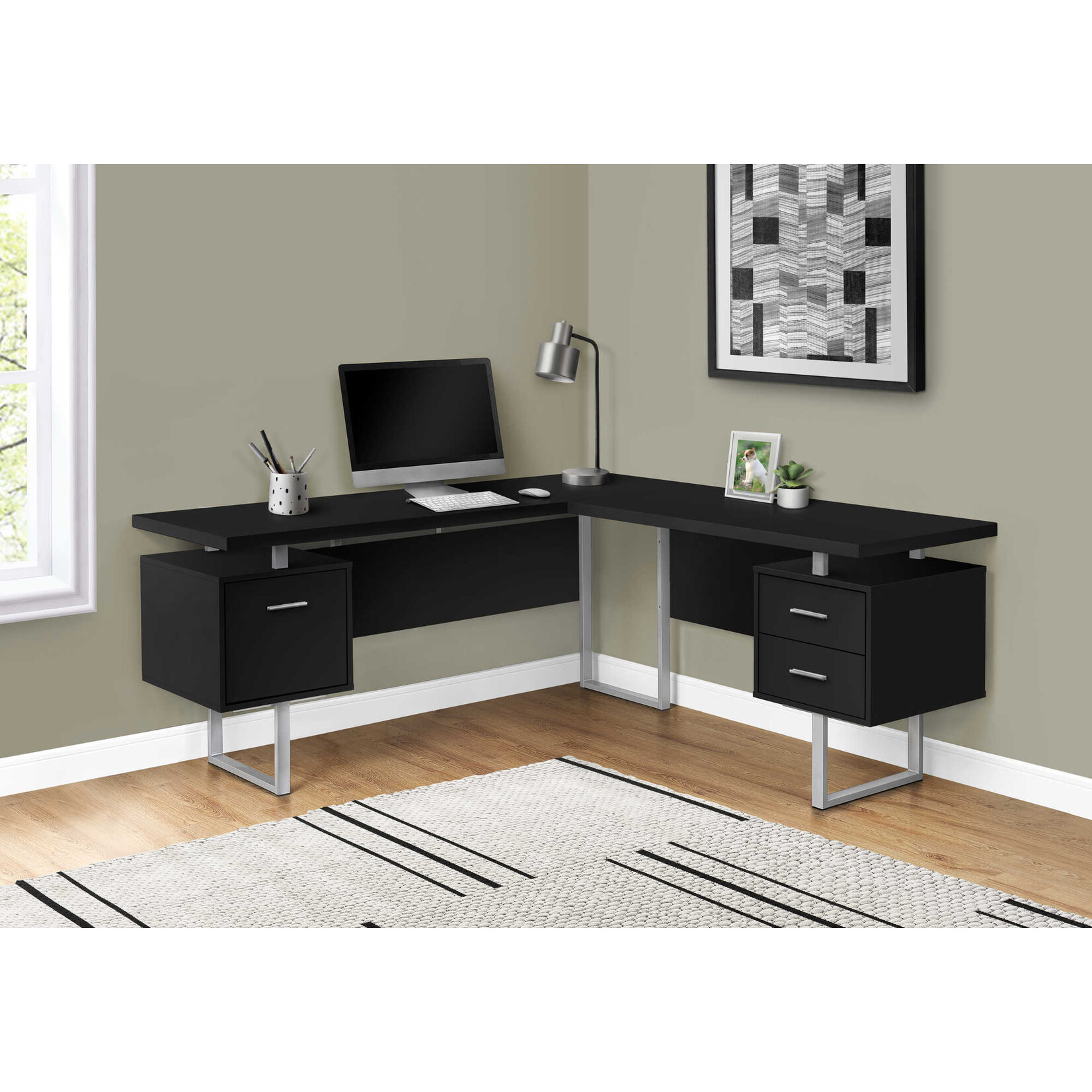 COMPUTER DESK - 70"L / BLACK / SILVER METAL / L/R FACE