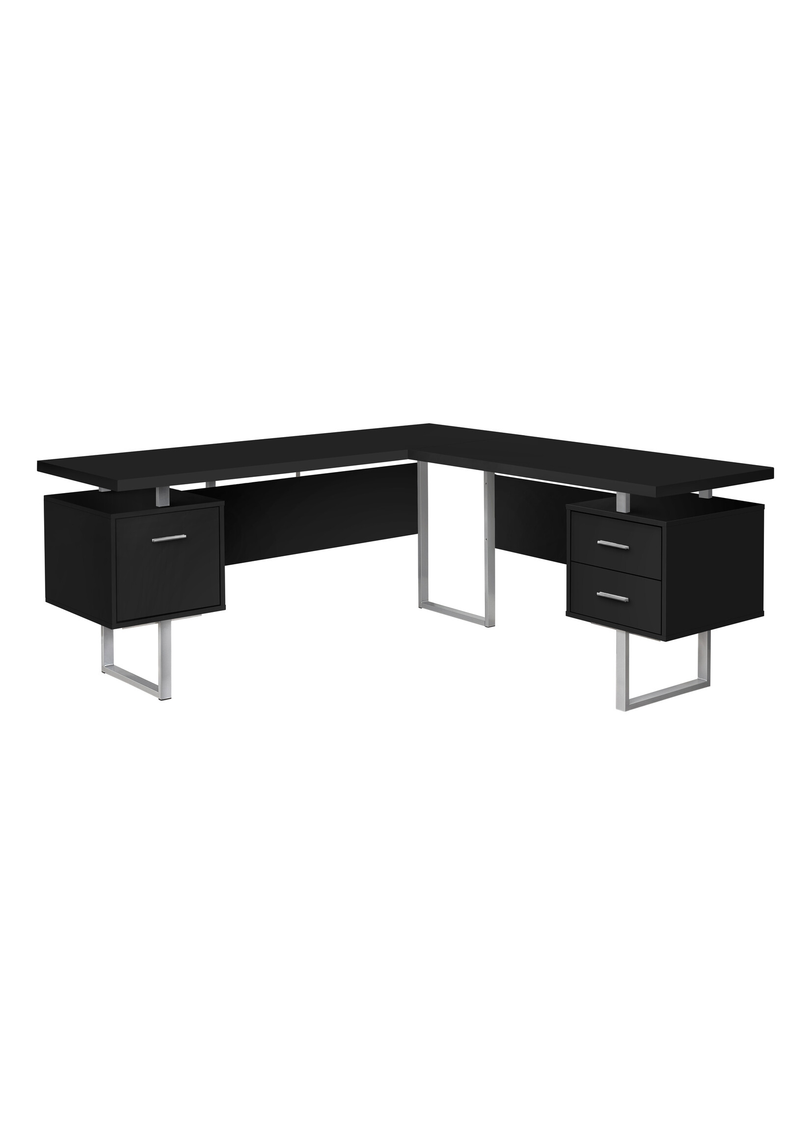 BUREAU - 70"L / NOIR / METAL ARGENT / FACE L/R