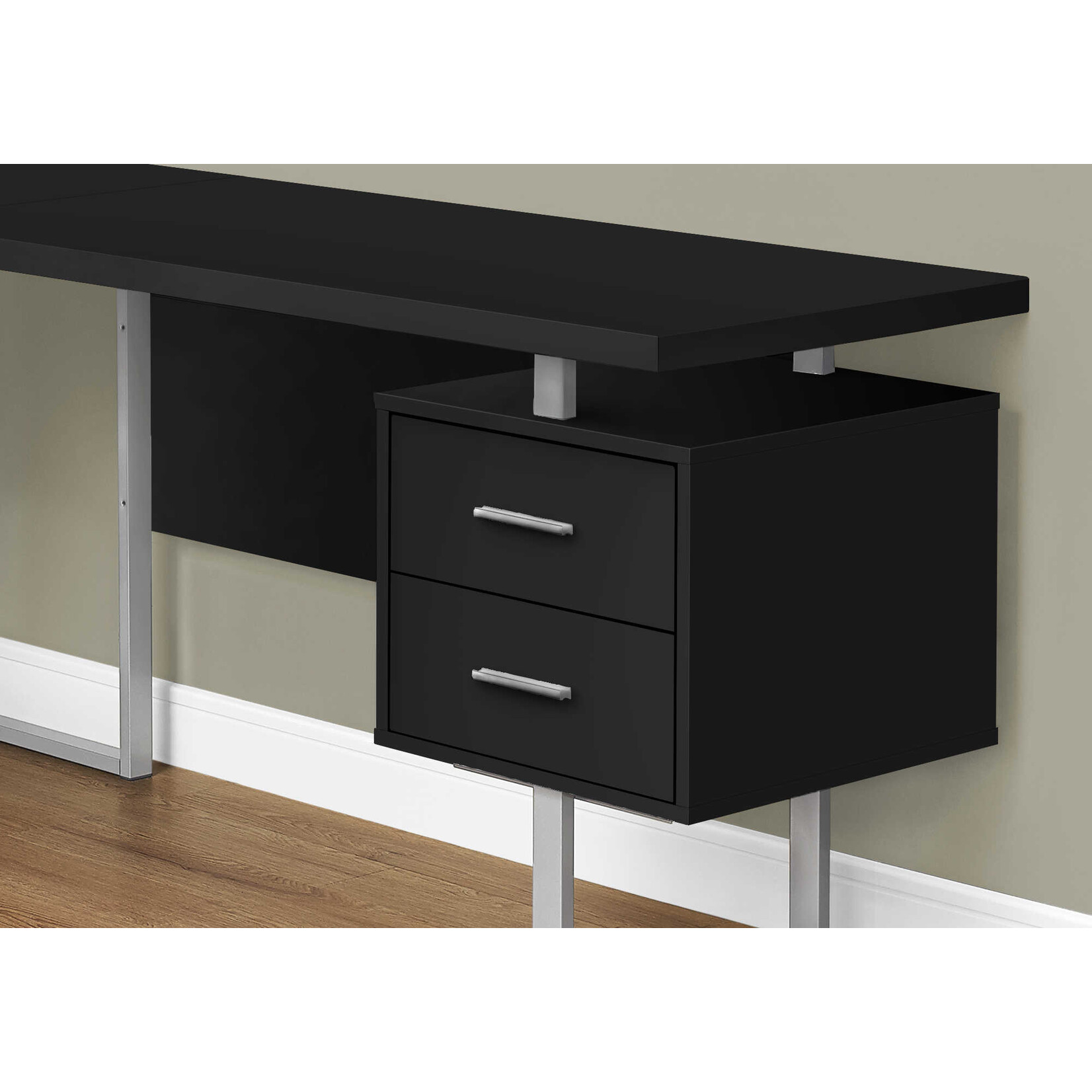 COMPUTER DESK - 70"L / BLACK / SILVER METAL / L/R FACE