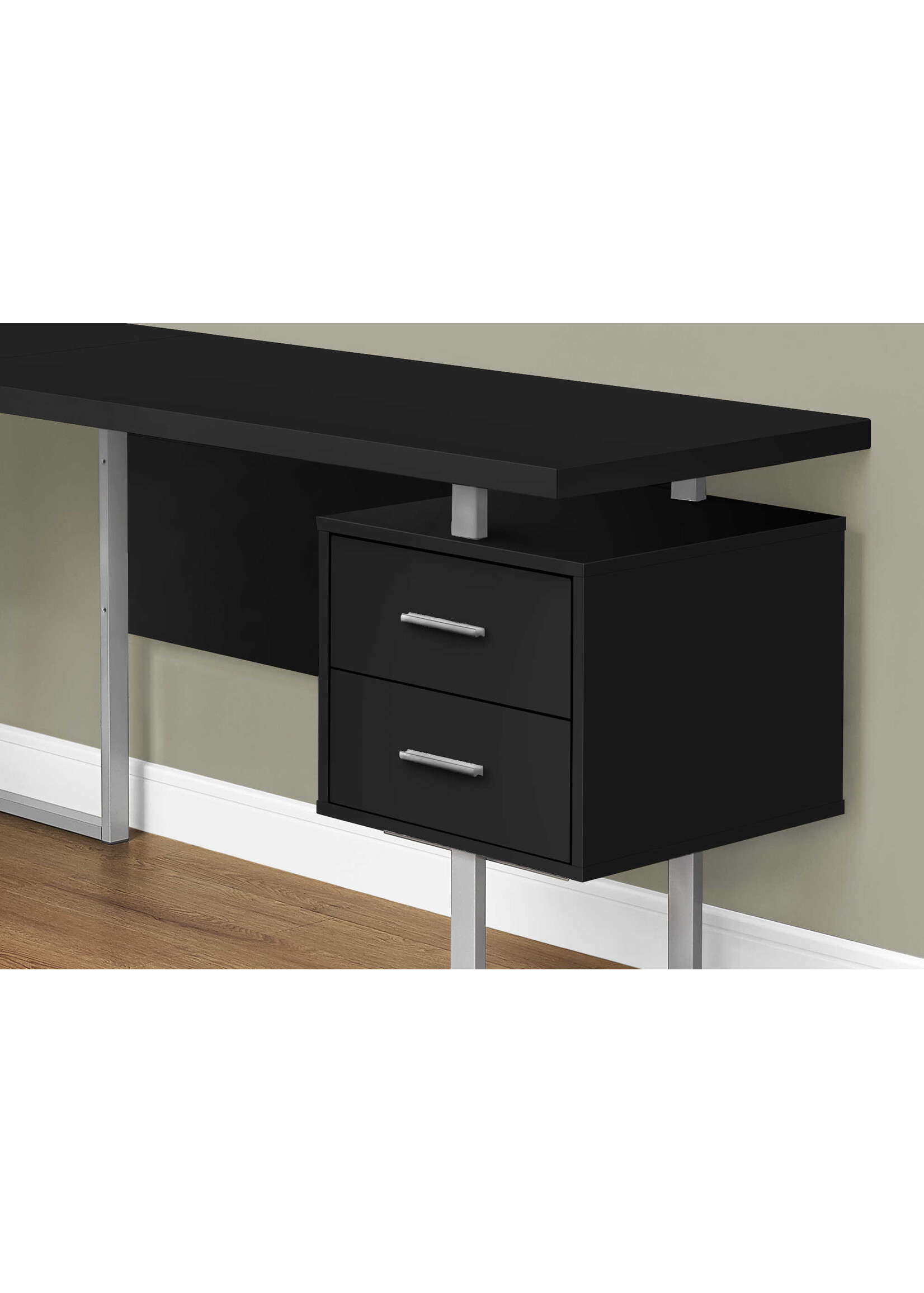 COMPUTER DESK - 70"L / BLACK / SILVER METAL / L/R FACE