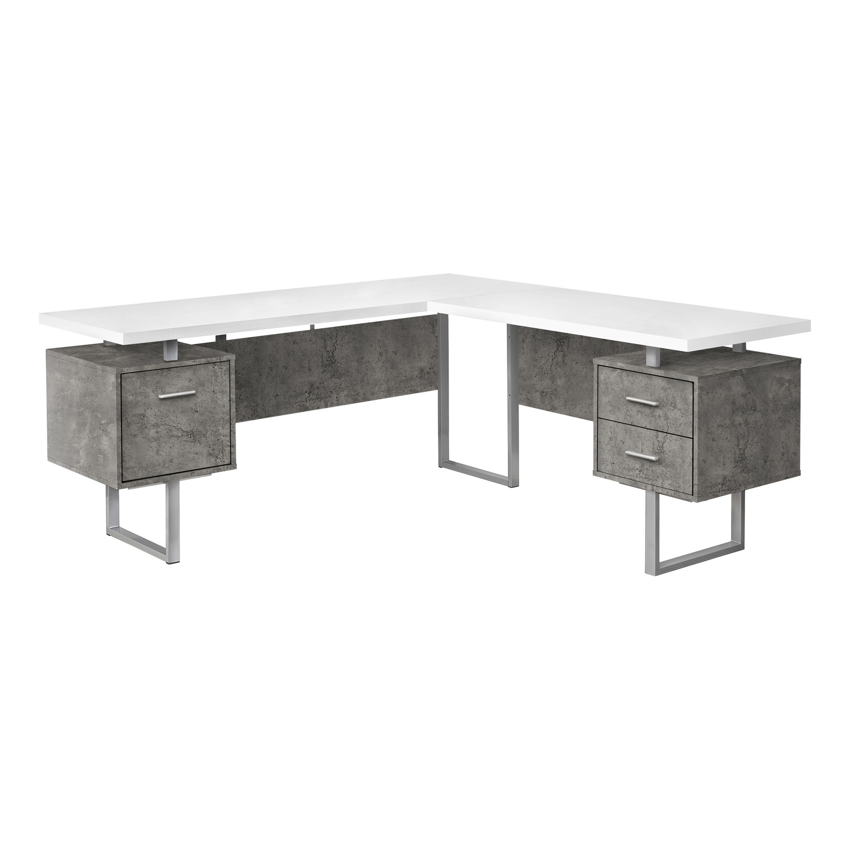 COMPUTER DESK - 70"L / WHITE/ CONCRETE/ SILVER METAL/ L/R