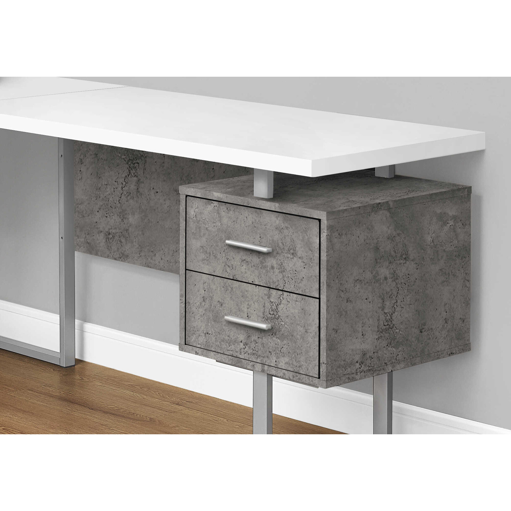 COMPUTER DESK - 70"L / WHITE/ CONCRETE/ SILVER METAL/ L/R