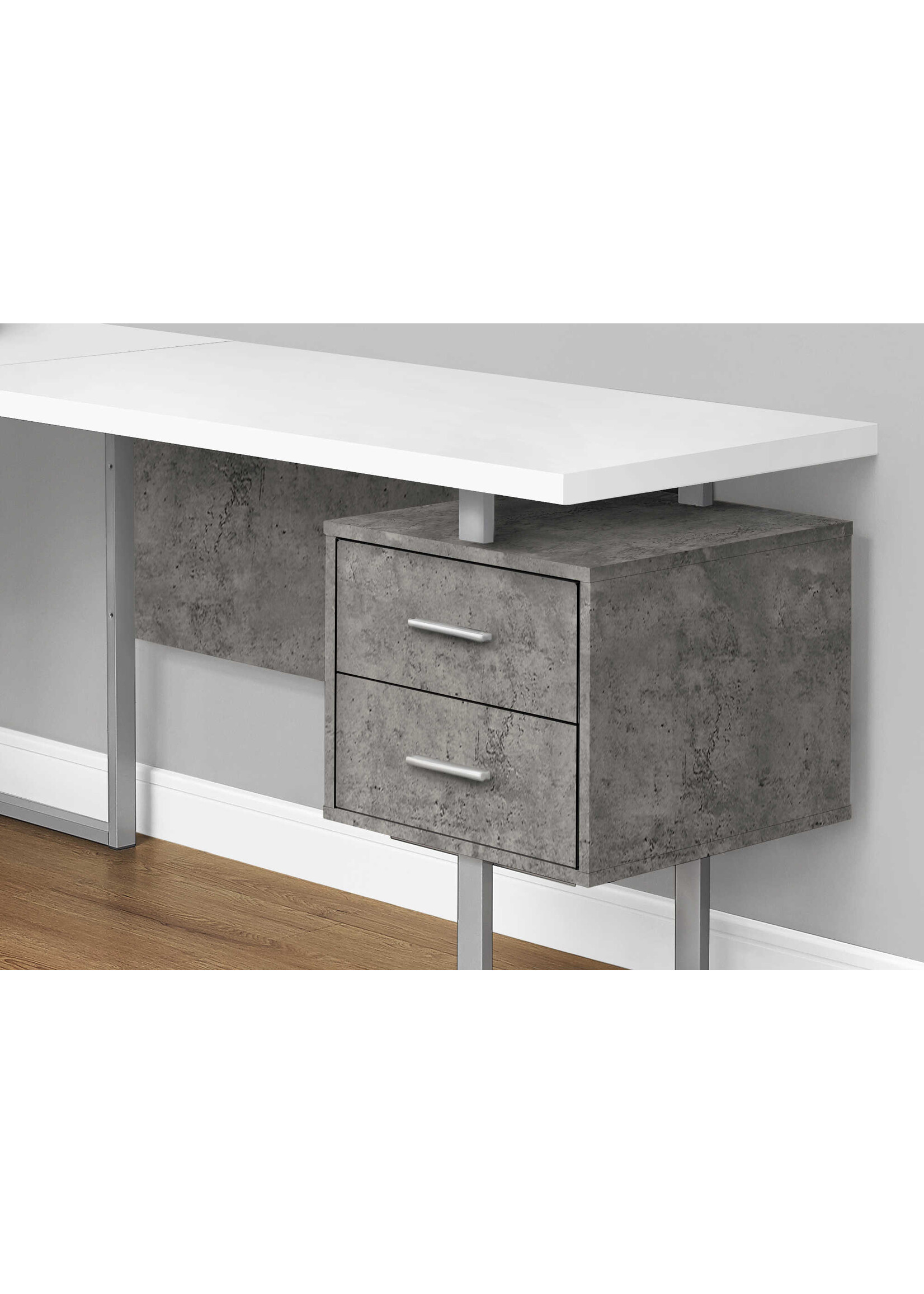 BUREAU - 70"L / BLANC / SIMILI-CIMENT/ METAL ARGENT / L/R