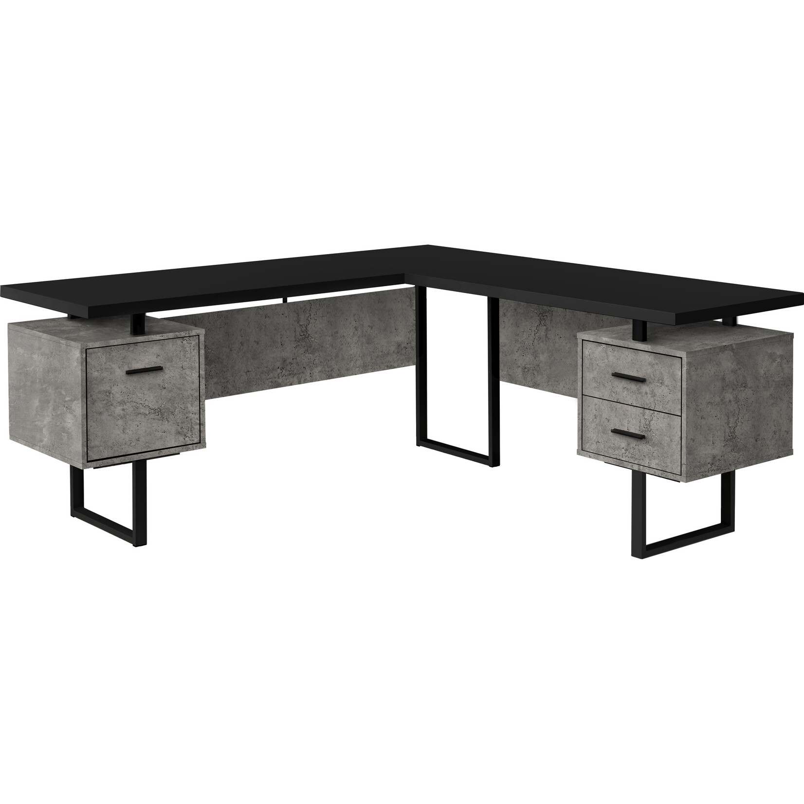 COMPUTER DESK - 70"L / BLACK/ CONCRETE/ BLACK METAL / L/R