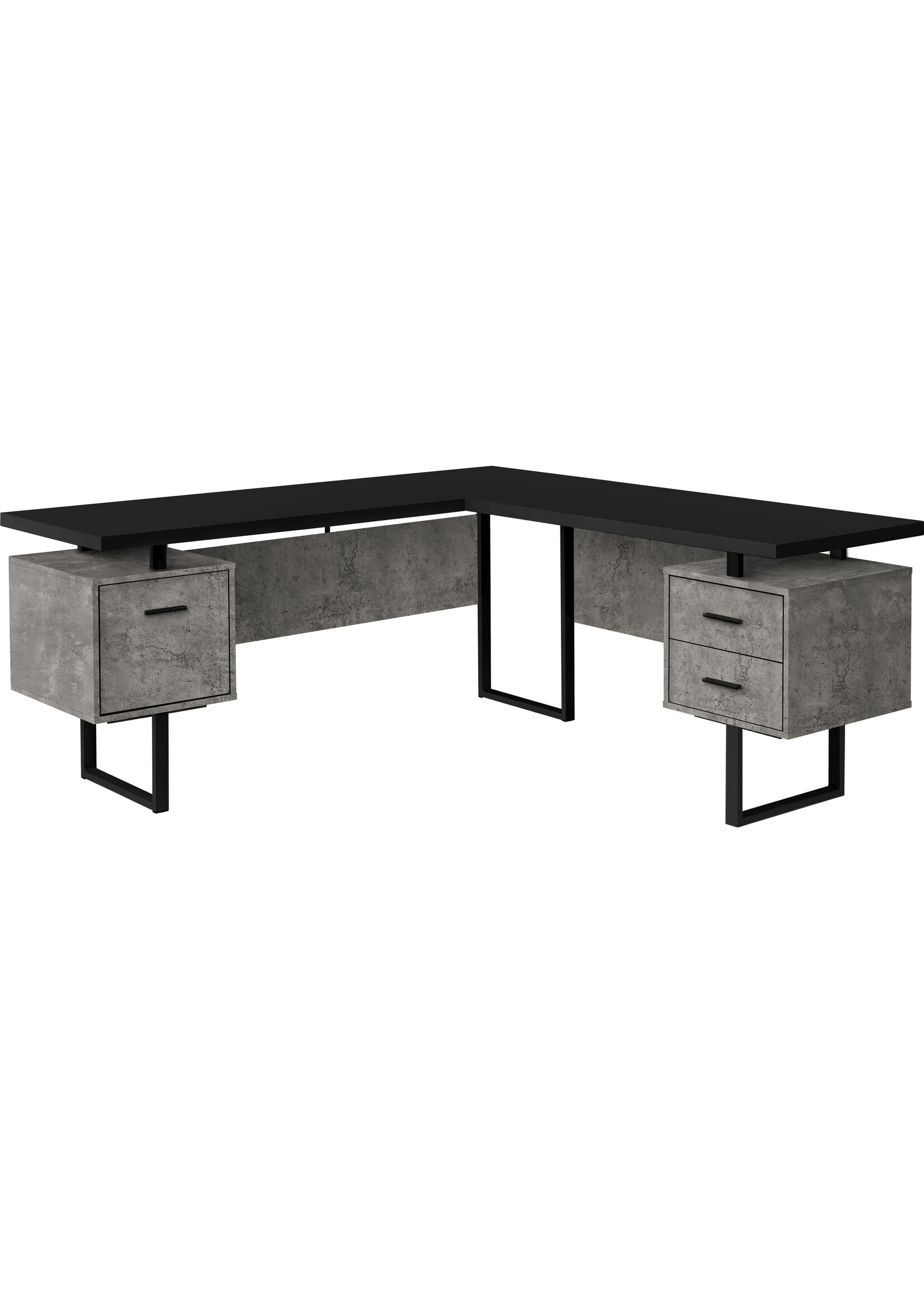 COMPUTER DESK - 70"L / BLACK/ CONCRETE/ BLACK METAL / L/R