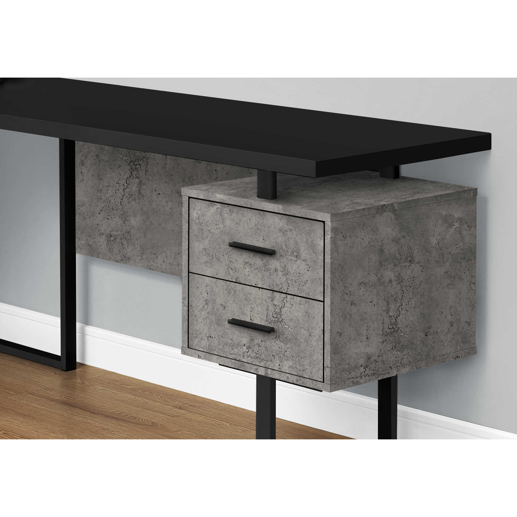 COMPUTER DESK - 70"L / BLACK/ CONCRETE/ BLACK METAL / L/R