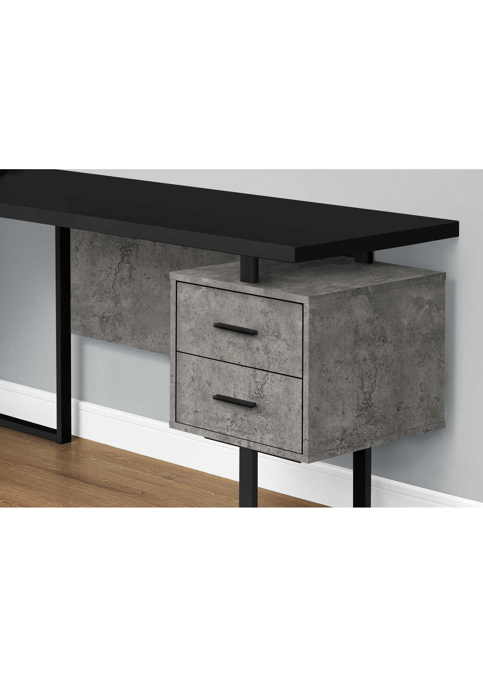 COMPUTER DESK - 70"L / BLACK/ CONCRETE/ BLACK METAL / L/R