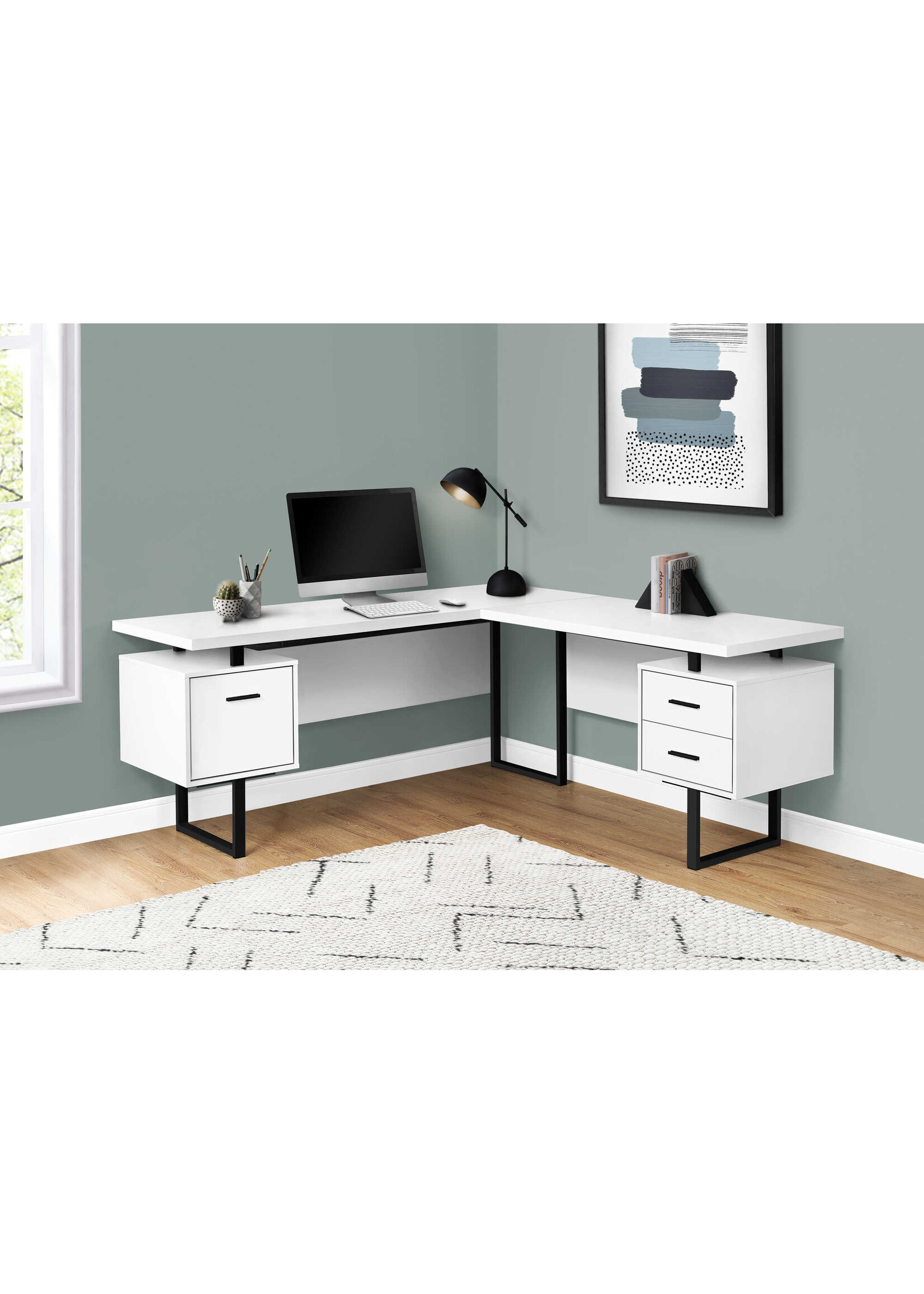 BUREAU - 70"L / BLANC / METAL NOIR / FACE L/R