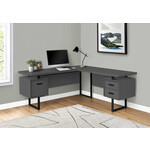 COMPUTER DESK - 70"L / MODERN GREY / BLACK METAL / L/R