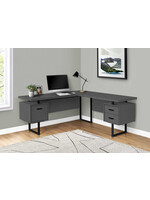 COMPUTER DESK - 70"L / MODERN GREY / BLACK METAL / L/R