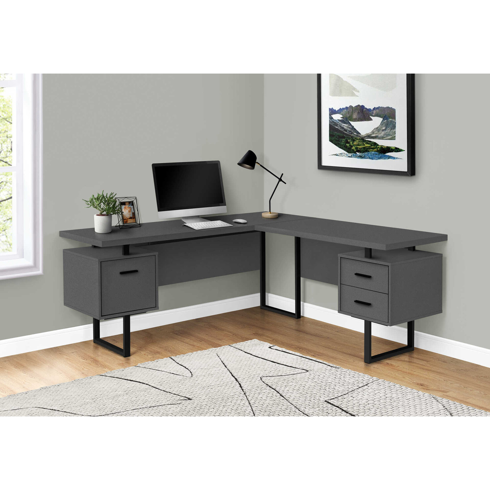 BUREAU - 70"L / GRIS MODERNE / METAL NOIR / FACE L/R