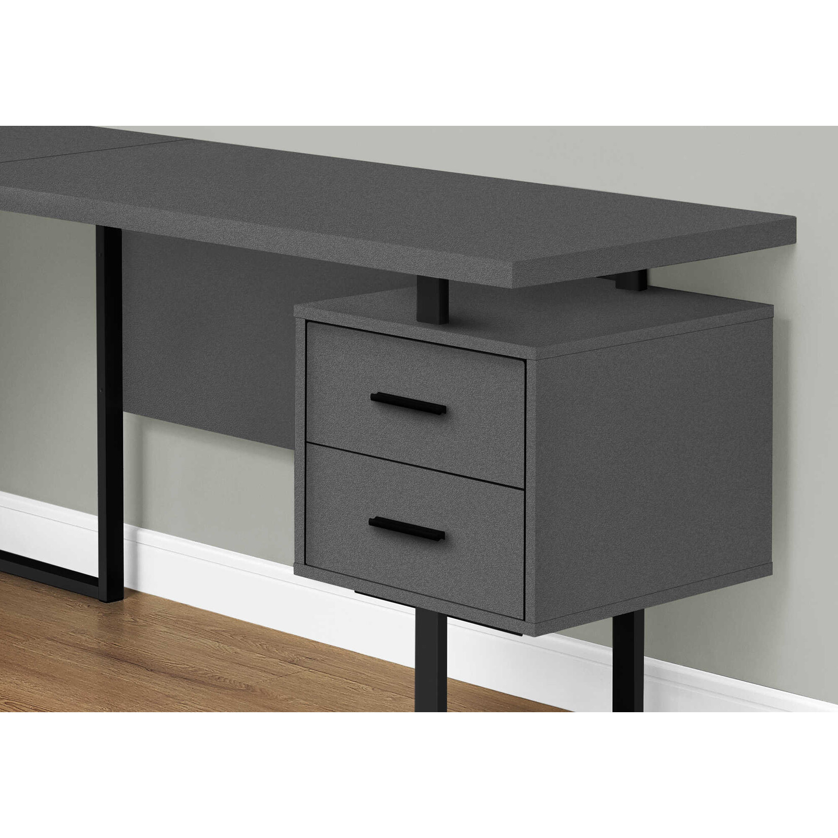 COMPUTER DESK - 70"L / MODERN GREY / BLACK METAL / L/R