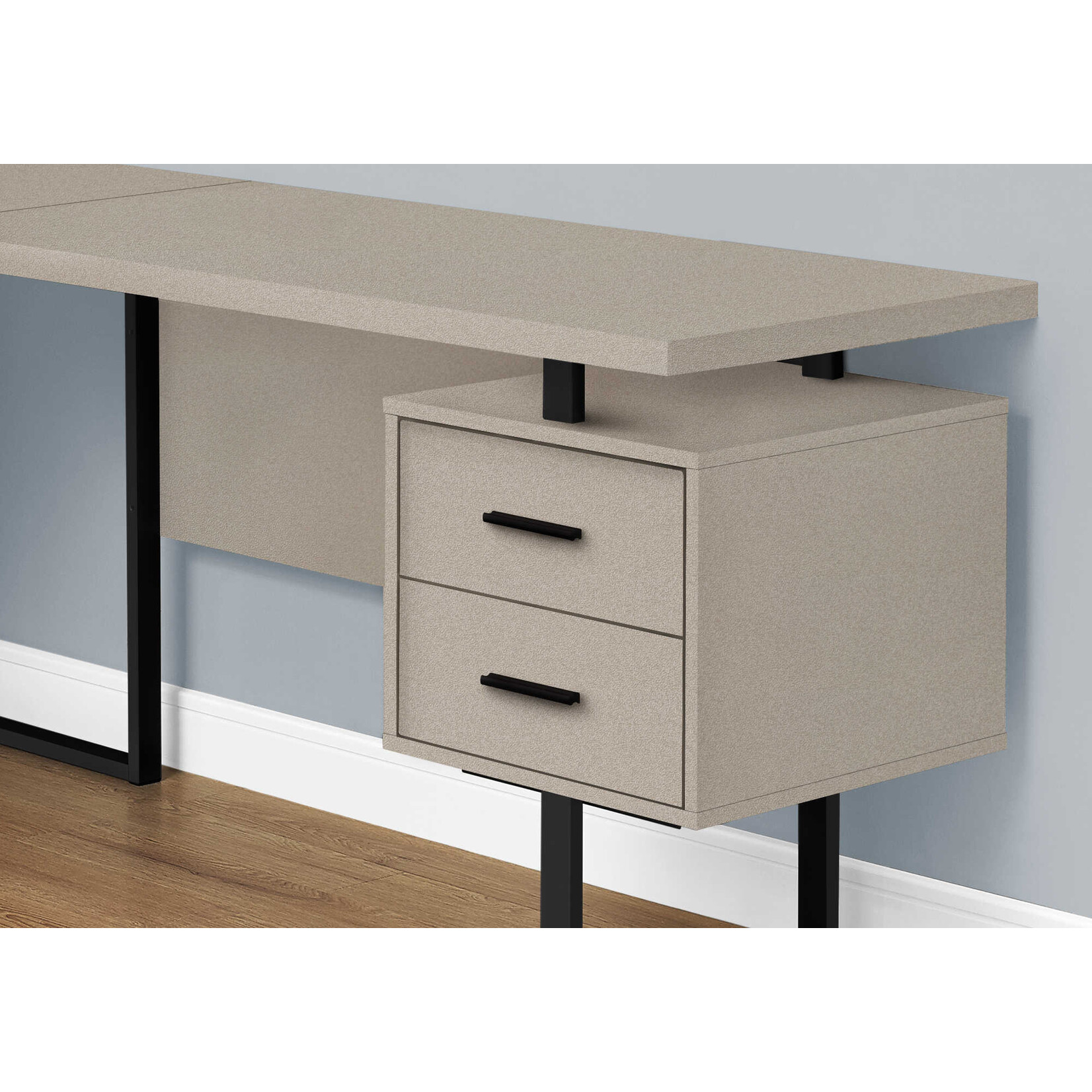 COMPUTER DESK - 70"L / MODERN TAUPE / BLACK METAL / L/R