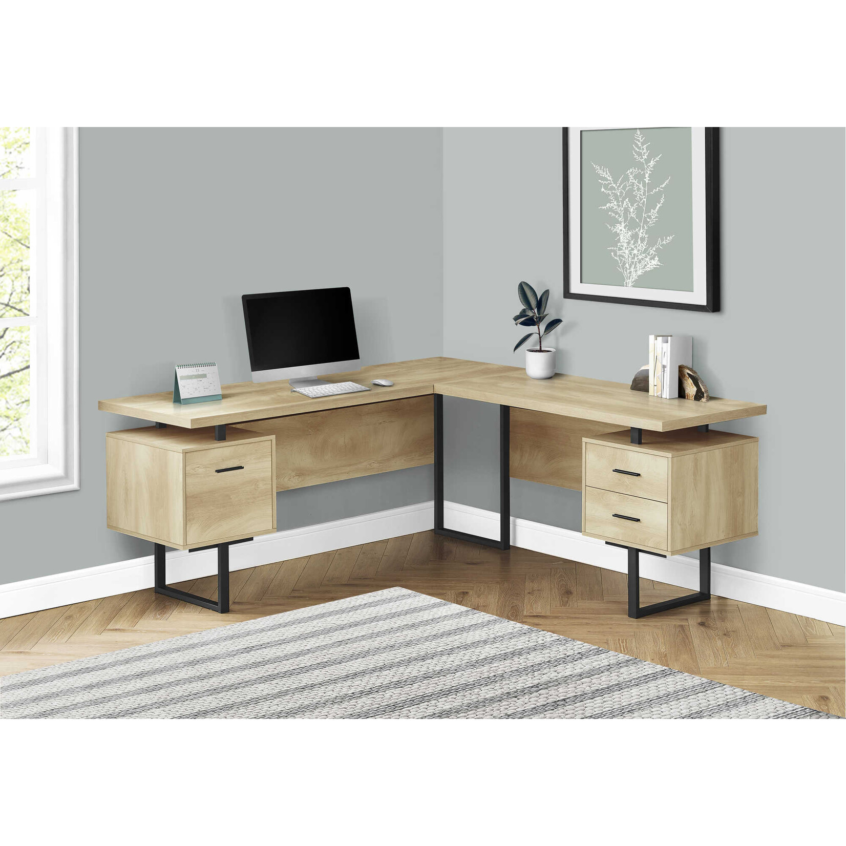 BUREAU - 70"L / NATUREL / METAL NOIR / FACE L/R