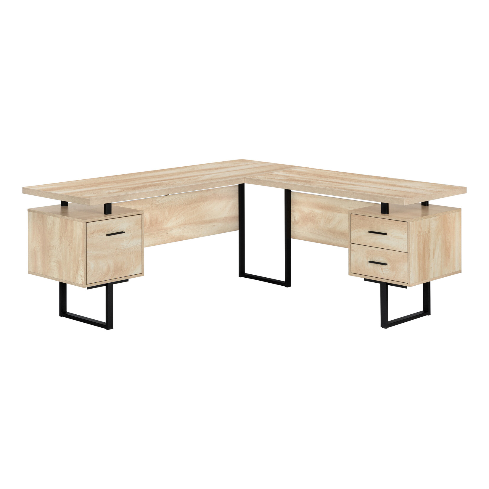 COMPUTER DESK - 70"L / NATURAL / BLACK METAL / L/R FACE