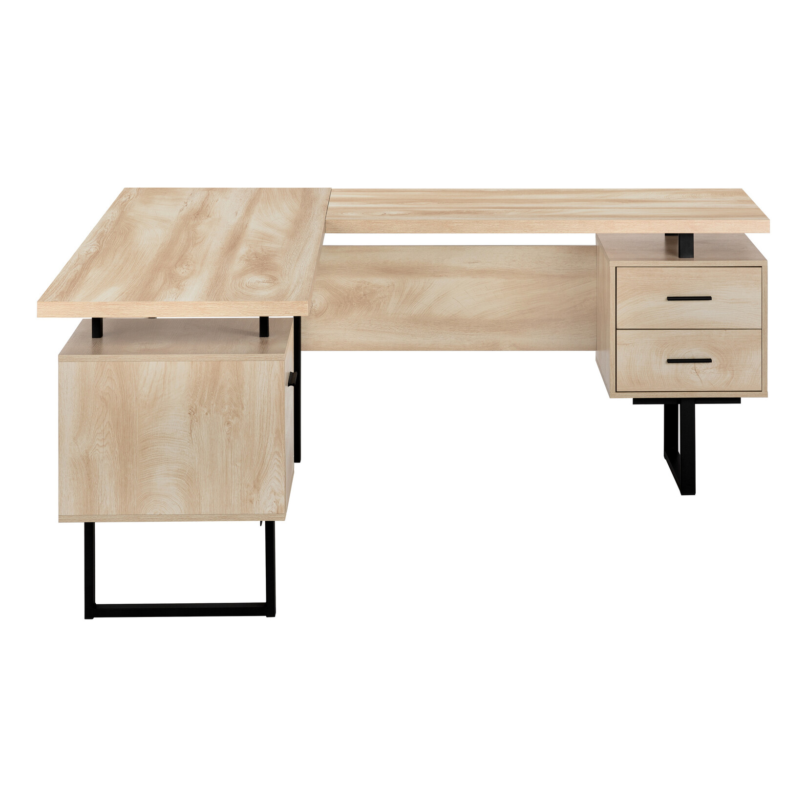 COMPUTER DESK - 70"L / NATURAL / BLACK METAL / L/R FACE