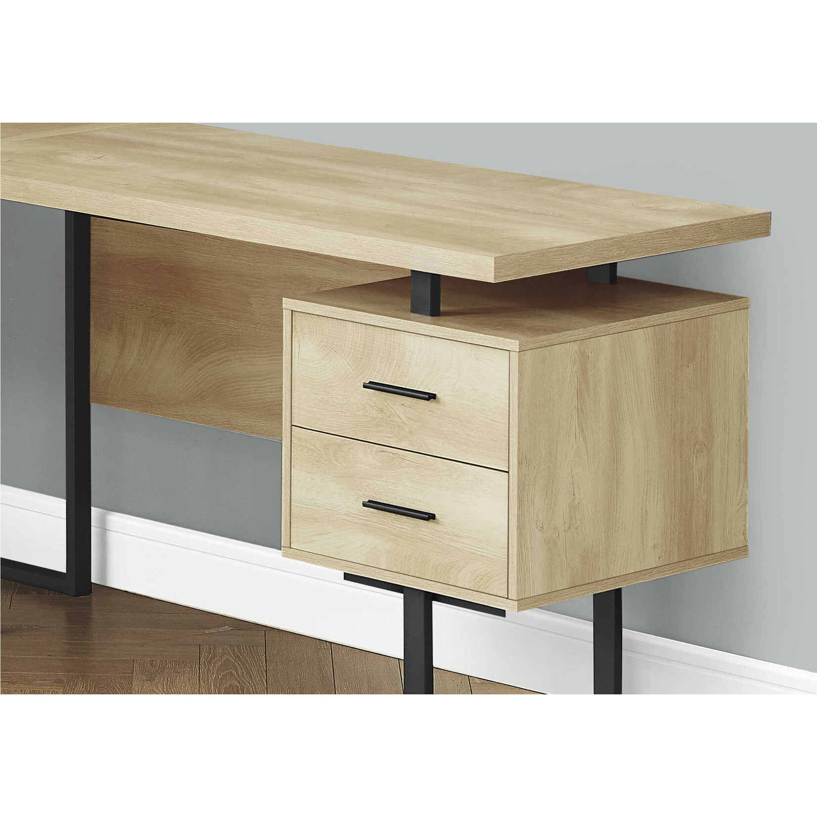 COMPUTER DESK - 70"L / NATURAL / BLACK METAL / L/R FACE