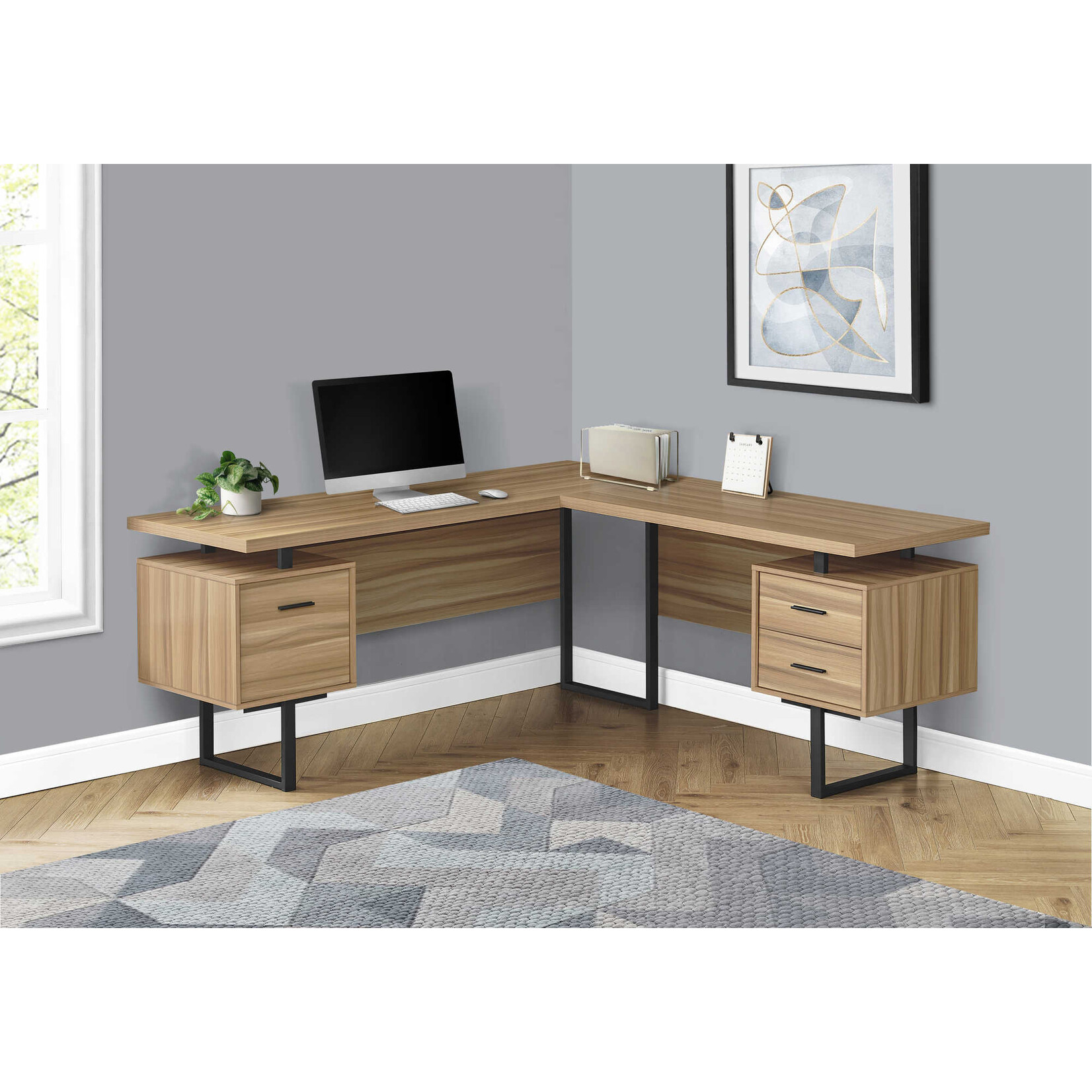 COMPUTER DESK - 70"L / RECLAIMED WOOD / BLACK METAL / L/R