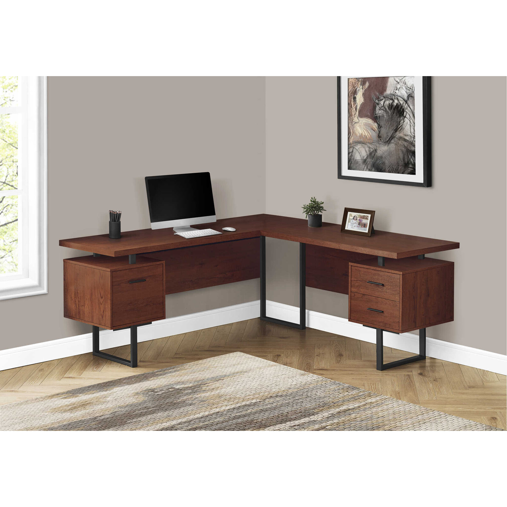 BUREAU - 70"L / CERISE / METAL NOIR / FACE L/R