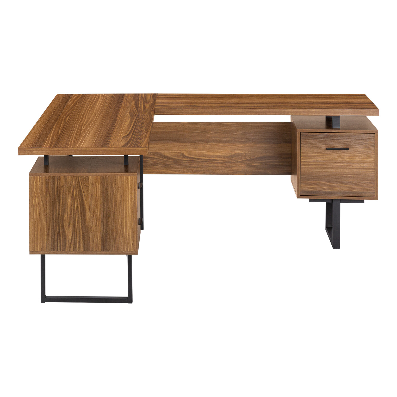 COMPUTER DESK - 70"L / WALNUT / BLACK METAL / L/R FACE
