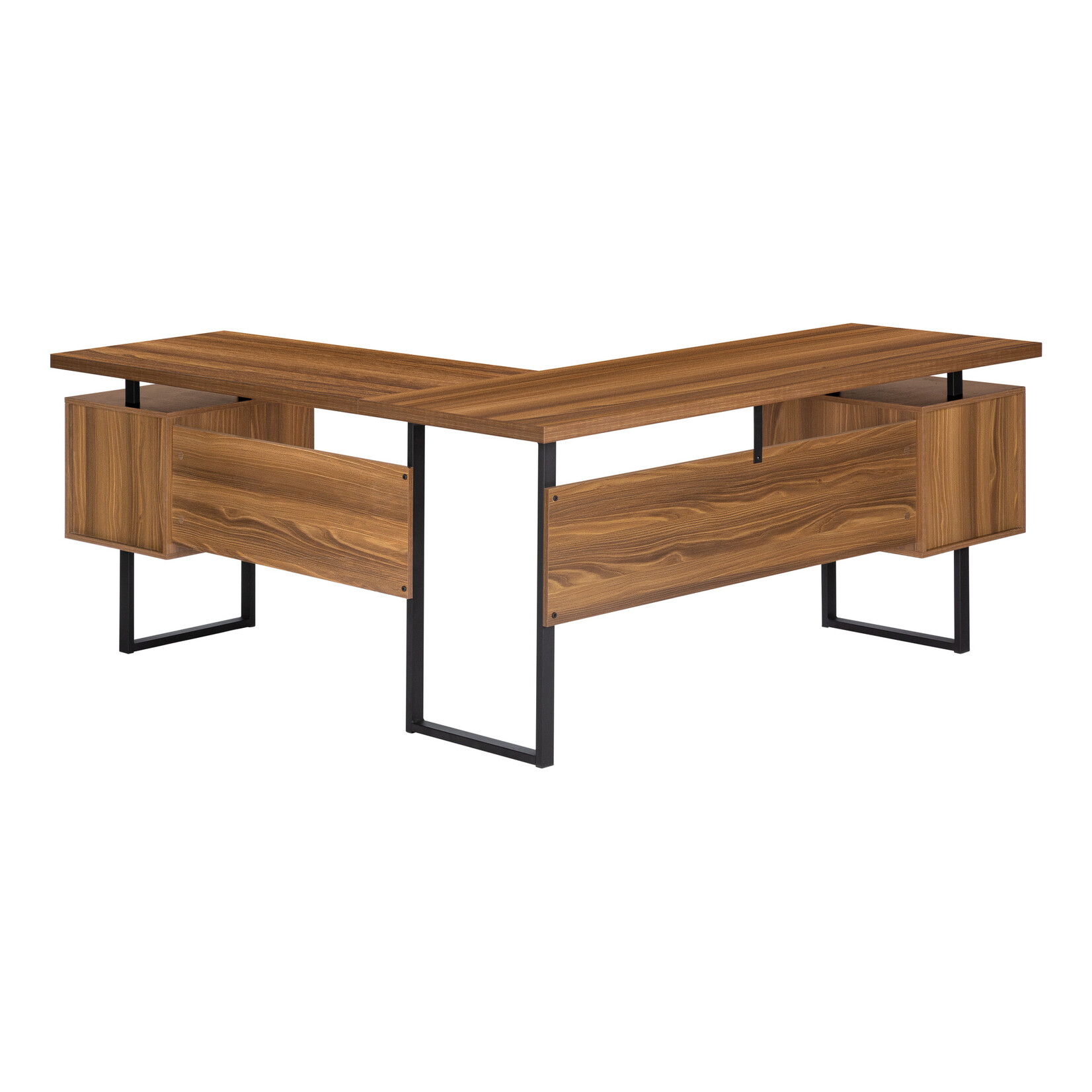 COMPUTER DESK - 70"L / WALNUT / BLACK METAL / L/R FACE
