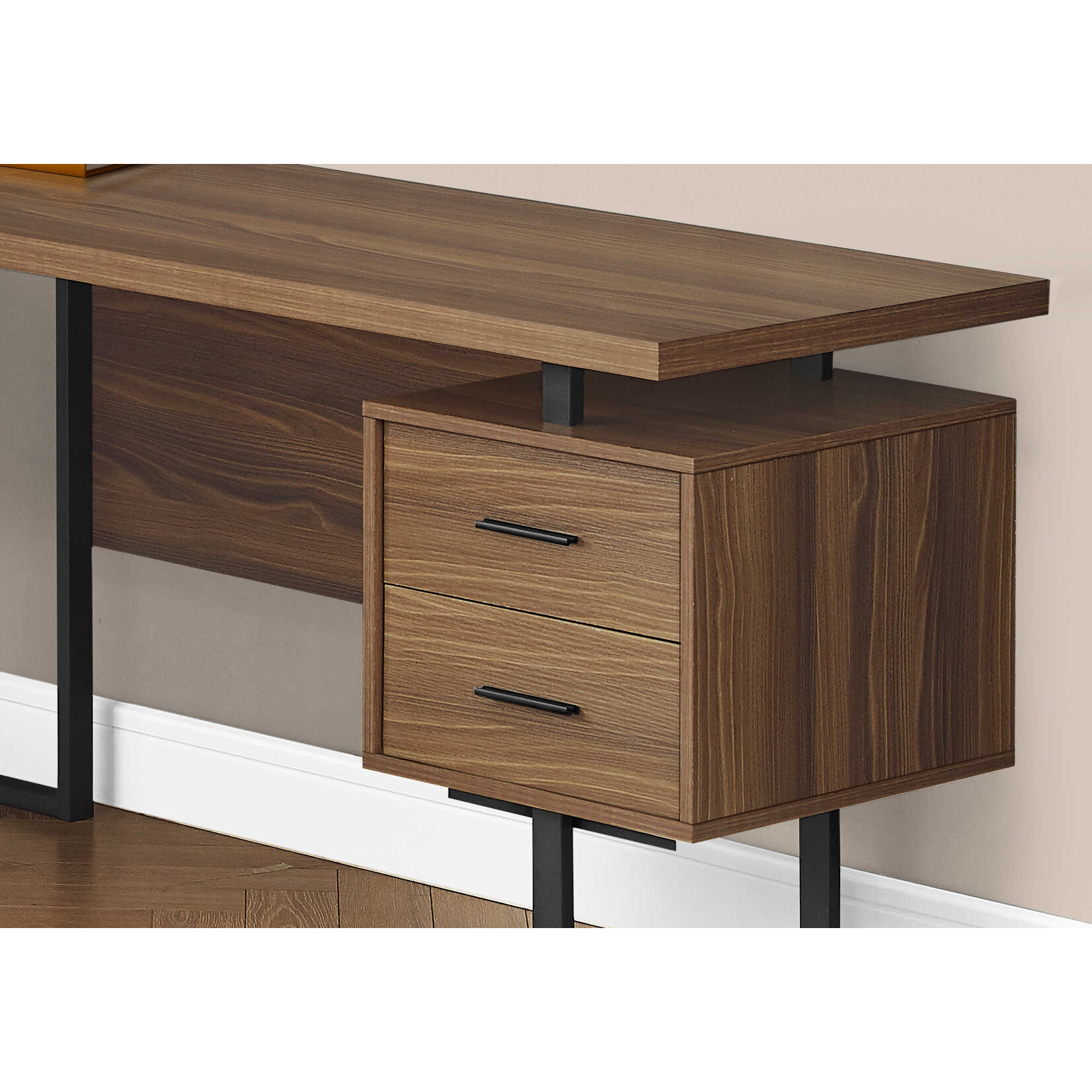 COMPUTER DESK - 70"L / WALNUT / BLACK METAL / L/R FACE