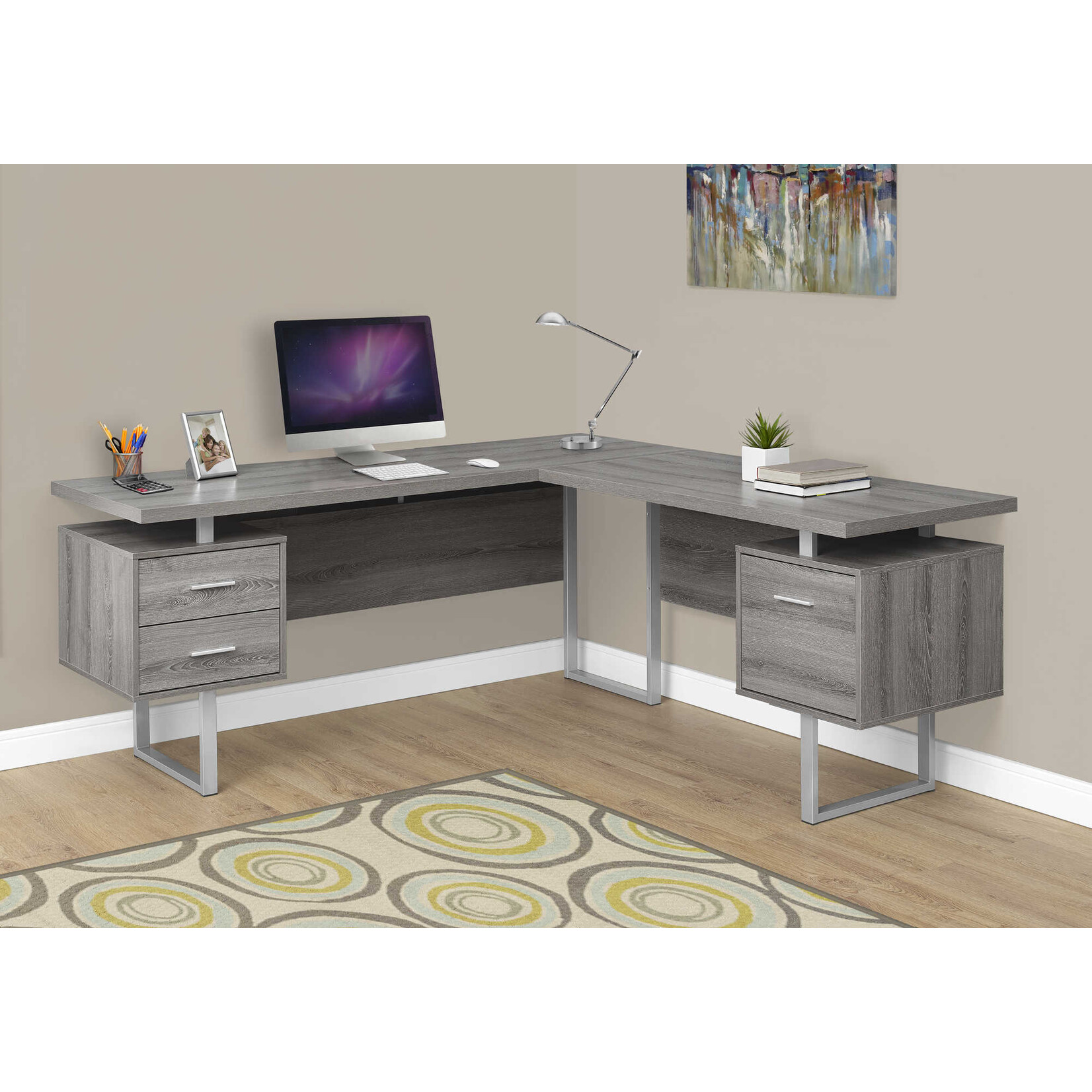 BUREAU - 70"L / TAUPE FONCE COTE DROIT OU GAUCHE